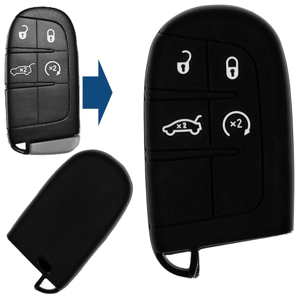Schutzhülle Dodge Tasten mt-key Silikon Jeep Smartkey Schwarz, Schlüsseltasche Chrysler Softcase 4 Autoschlüssel für