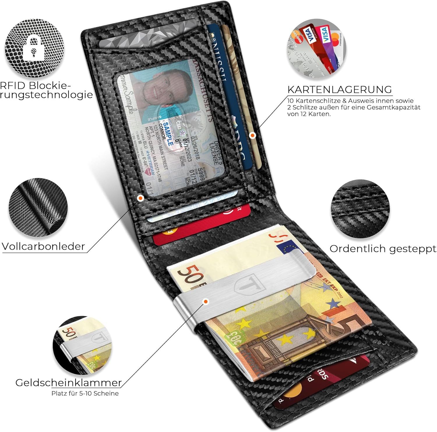 POPOLIC Geldbörse Herren Slim Wallet RFID günstig online kaufen