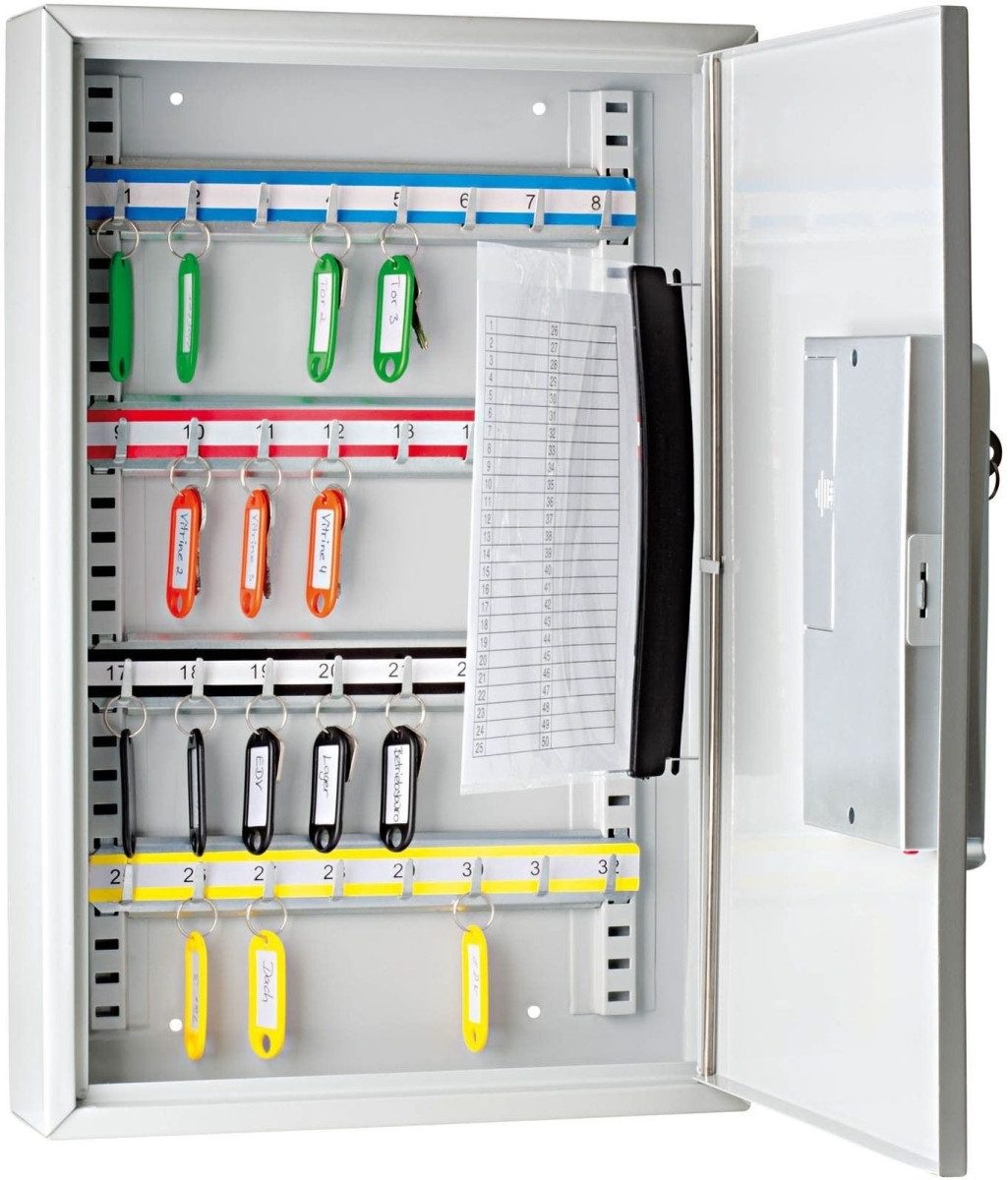 WEDO Schlüsselkasten Schlüsselschrank 32 Schlüssel mit Zahlencode + 2 Schlüssel lichtgrau