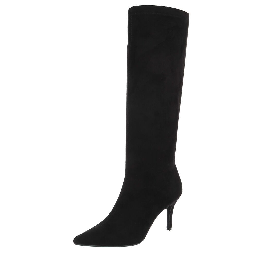 Ital-Design Damen Kniehohe Stiefel spitz mit Stilettoabsatz High-Heel-Stiefel (92299822) Pfennig-/Stilettoabsatz Stiefel in Schwarz
