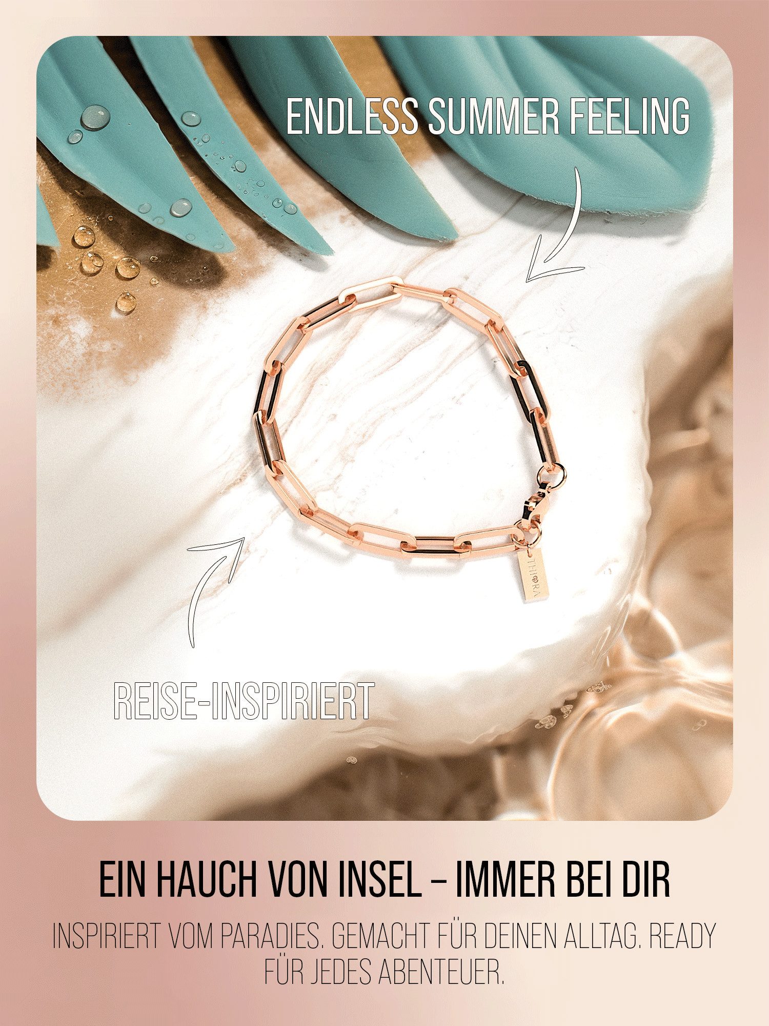 THIORA Armband Island Links Damen Armband – Verstellbare Gliederkette vergoldet (Einzelartikel, Einzelschmuckstück – Armband), Verstellbar, Wasserfest, Allergik – Bild 5 von 5
