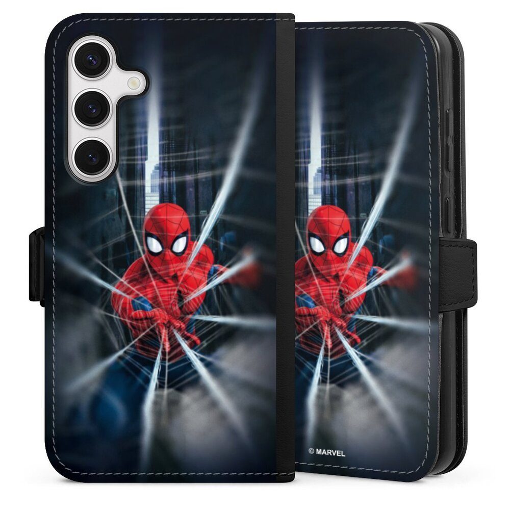 DeinDesign Handyhülle Marvel Kinofilm Spider-Man Webs In Action, Samsung Galaxy S24 Hülle Handy Flip Case Wallet Cover