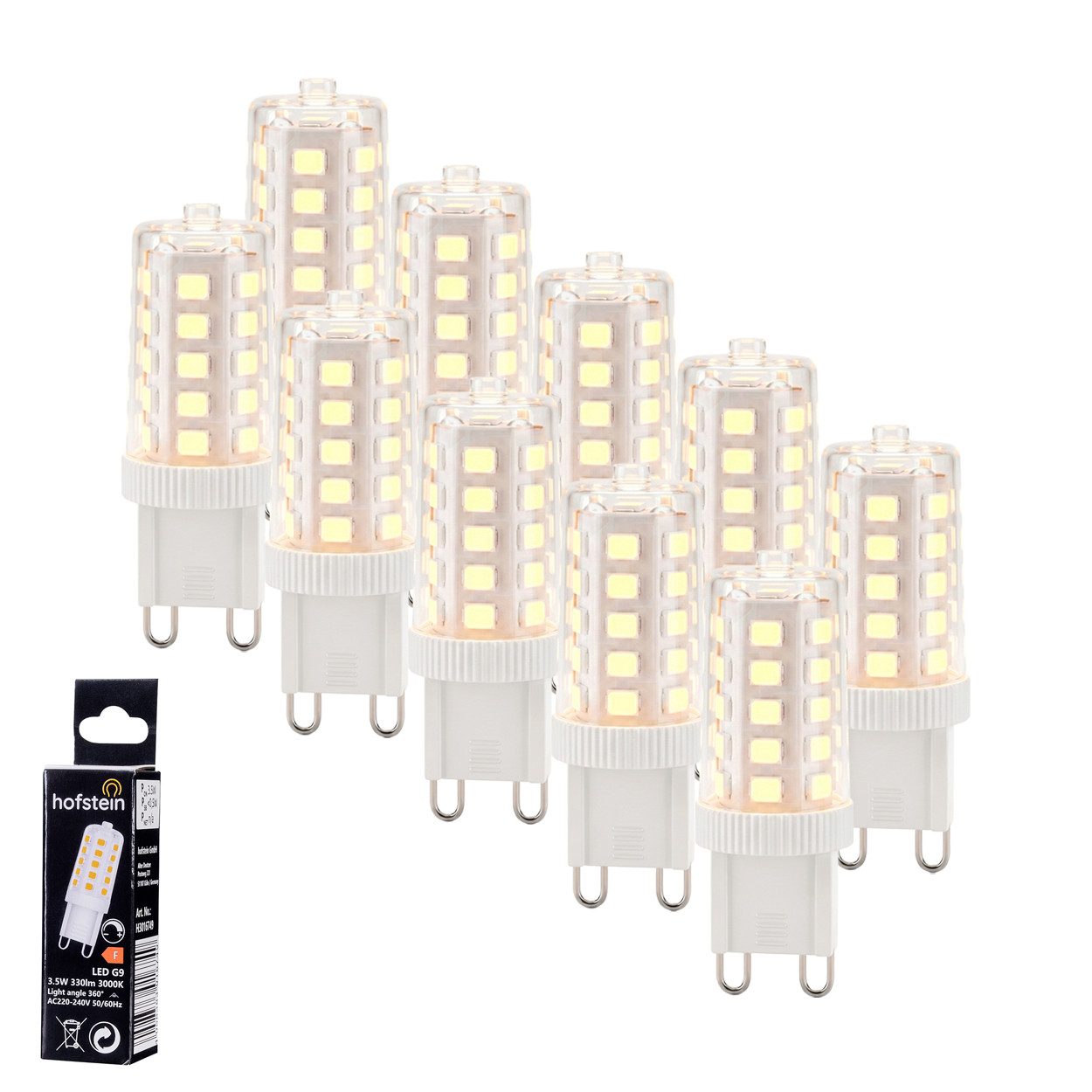 hofstein LED-Leuchtmittel 10er Set Glühbirne G9 Warmweiß dimmbar 3,5 Watt G9, G9, 3000 Kelvin, 330 Lumen, Filament, Klar