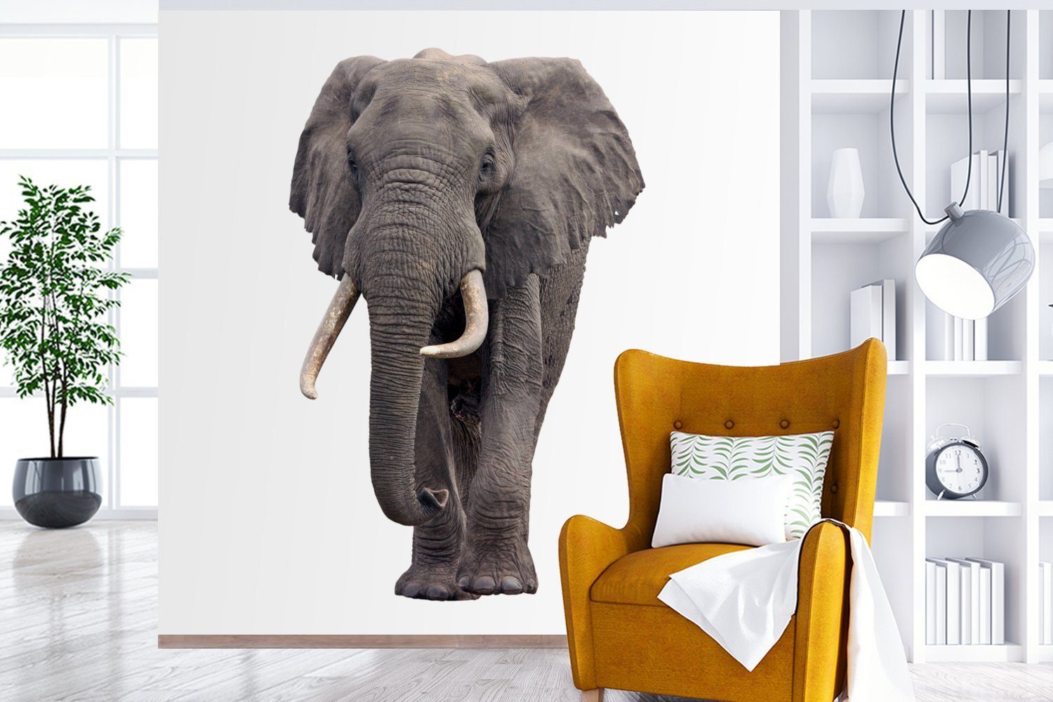 für Wohnzimmer Weiß, Schlafzimmer, Matt, Tapete Vinyl (5 Elefant MuchoWow Afrika - St), Wandtapete bedruckt, oder Fototapete -