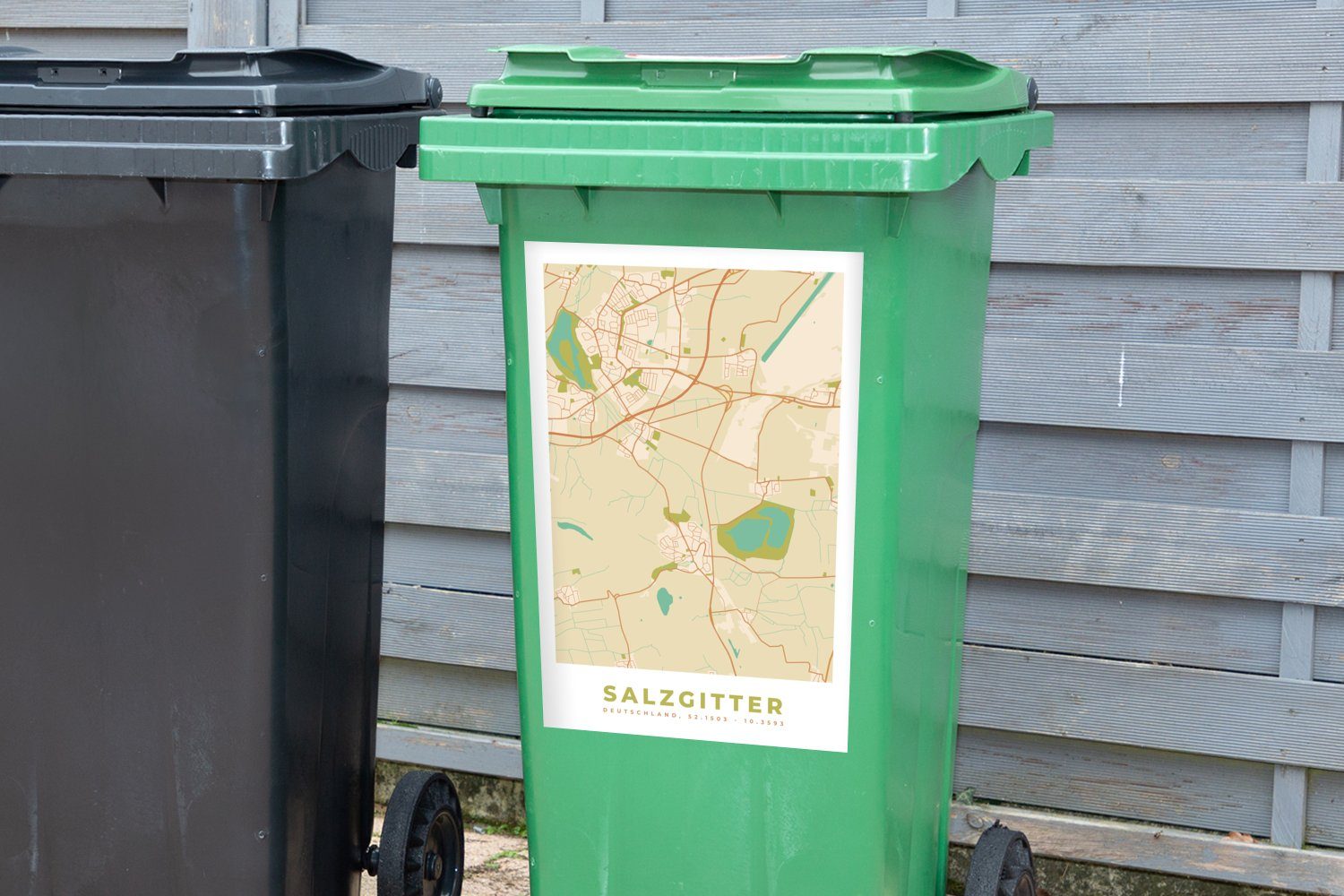 (1 Container, Wandsticker - Mülleimer-aufkleber, Mülltonne, MuchoWow - - Vintage Karte Stadtplan Salzgitter St), Abfalbehälter Sticker,