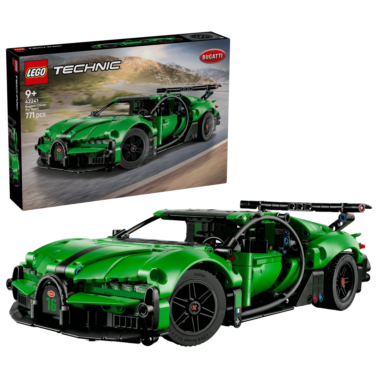 LEGO® Technic 42241 Grüner Bugatti Chiron Pur Sport Hypersportwagen Spielbausteine, (Set, 771 St., Set)