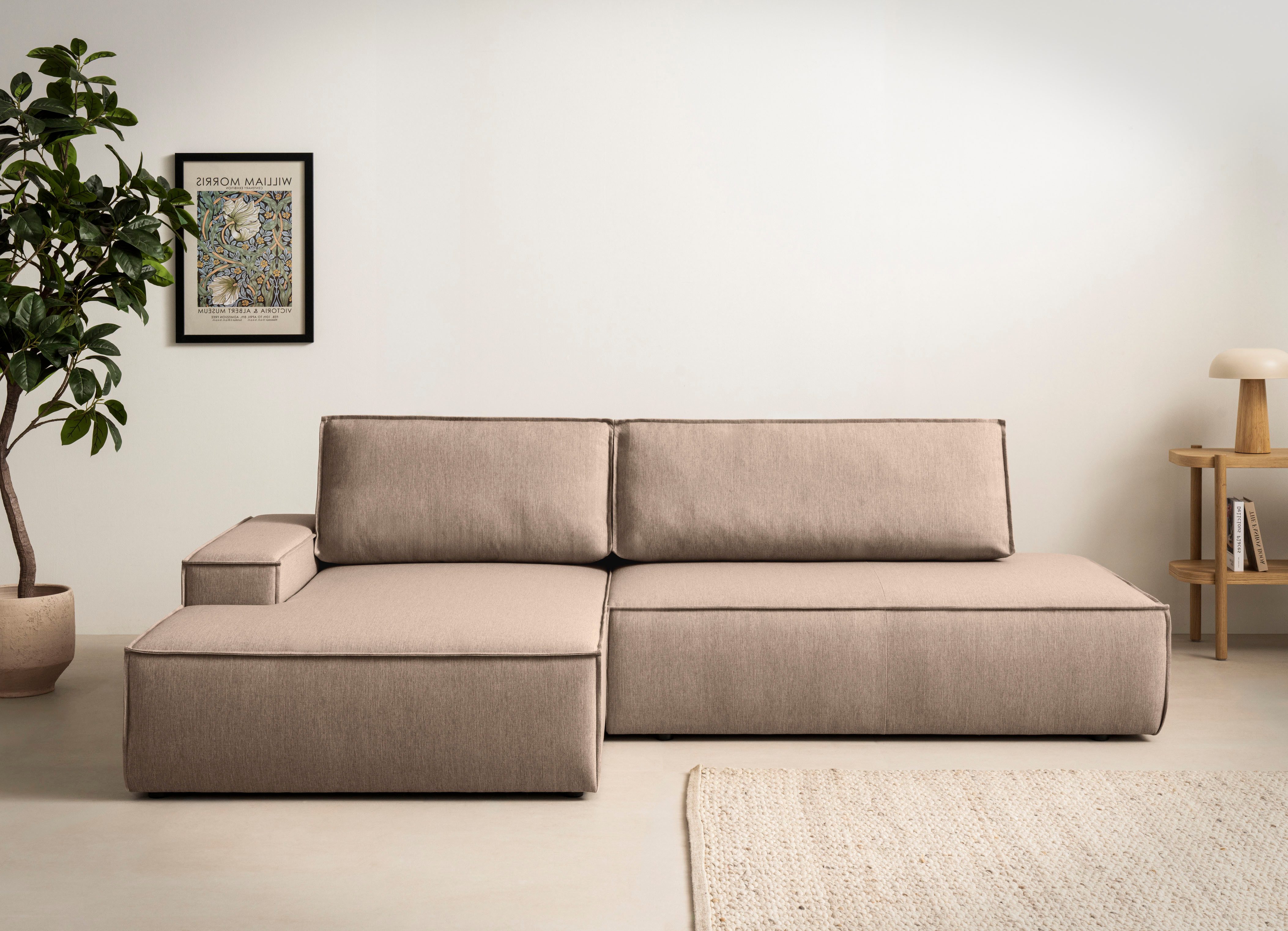 OTTO home Ecksofa SHERWOOD Leinenoptik Schlafsofa in L-Form offen (275cm), Schlaffunktion und Bettkasten, Kedernaht, hoher Sitz- & Liegekomfort – Bild 4 von 5