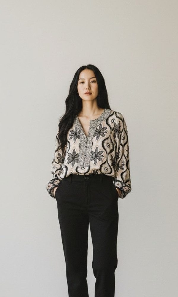 Grace Fashion Tunika Allover-Muster mit kurzer Knopfleiste