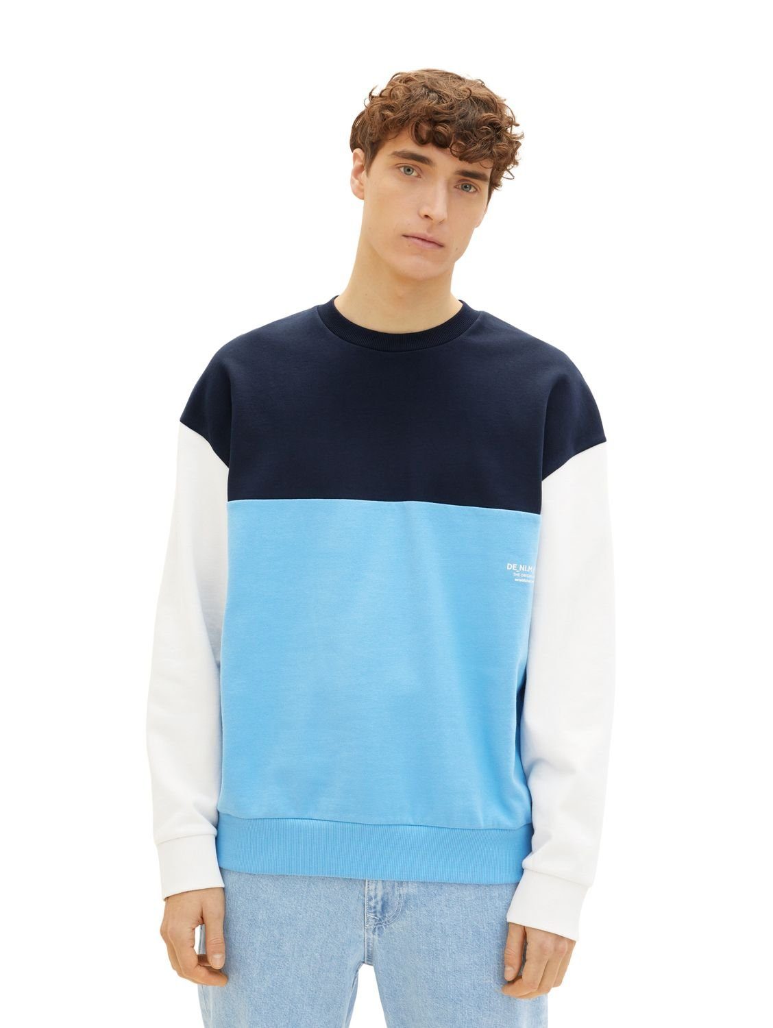 TOM TAILOR Denim Sweatshirt COLORBLOCK aus Baumwolle Rainy Sky Blue 18395
