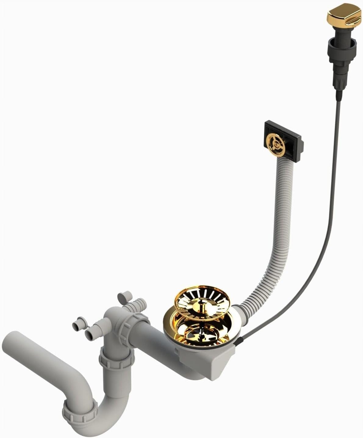 Faizee Möbel Siphon Siphon Gold mit Überlauf für das Spülbecken Automatisch Ablauf