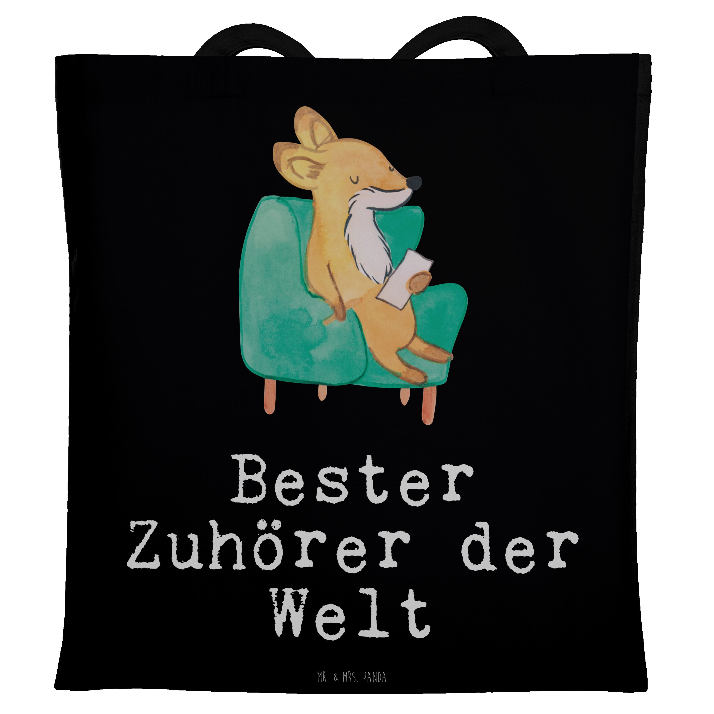 Fuchs Beut Mr. - Geschenk, Panda Zuhörer Mrs. Stoffbeutel, Schwarz - & Tragetasche der (1-tlg) Bester Welt