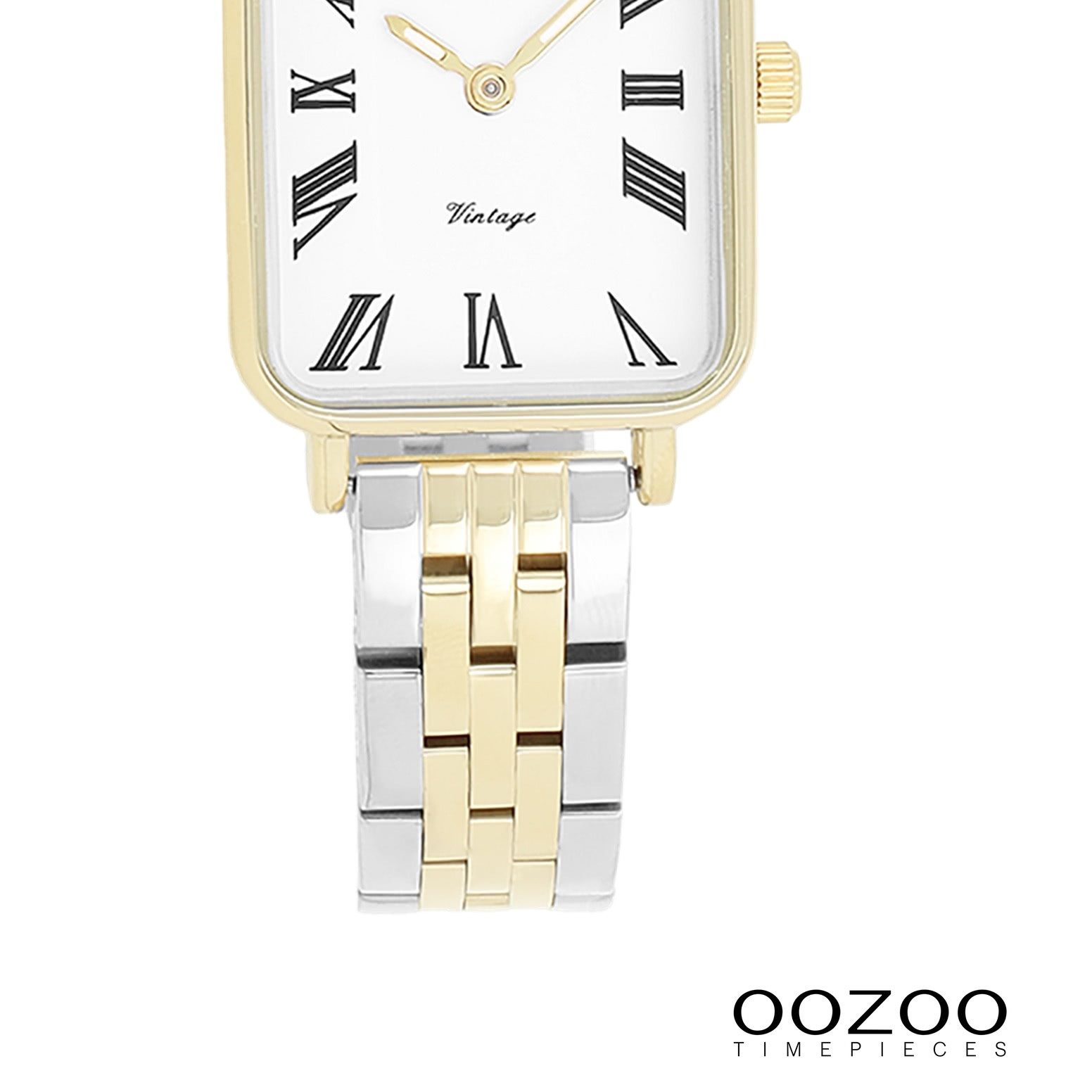 OOZOO Quarzuhr Oozoo Damen Armbanduhr OOZOO Vintage, (Analoguhr), Damenuhr rechteckig, extra groß (24x28mm) Metallarmband, Fashion-Style