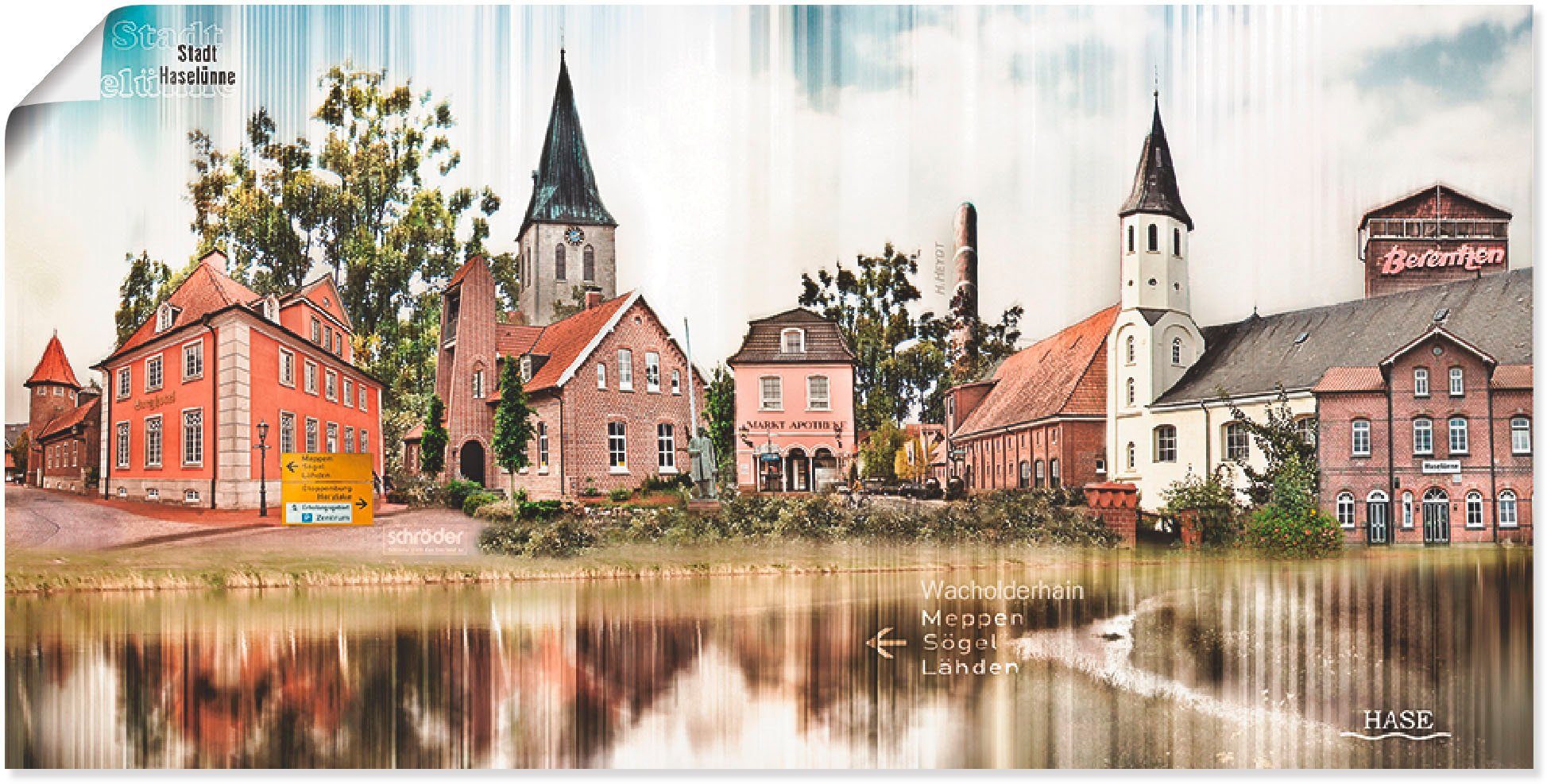 Poster (1 als versch. Deutschland Größen Leinwandbild, in Collage Haselünne oder Stadtansicht Artland St), Wandaufkleber Emsland, Wandbild