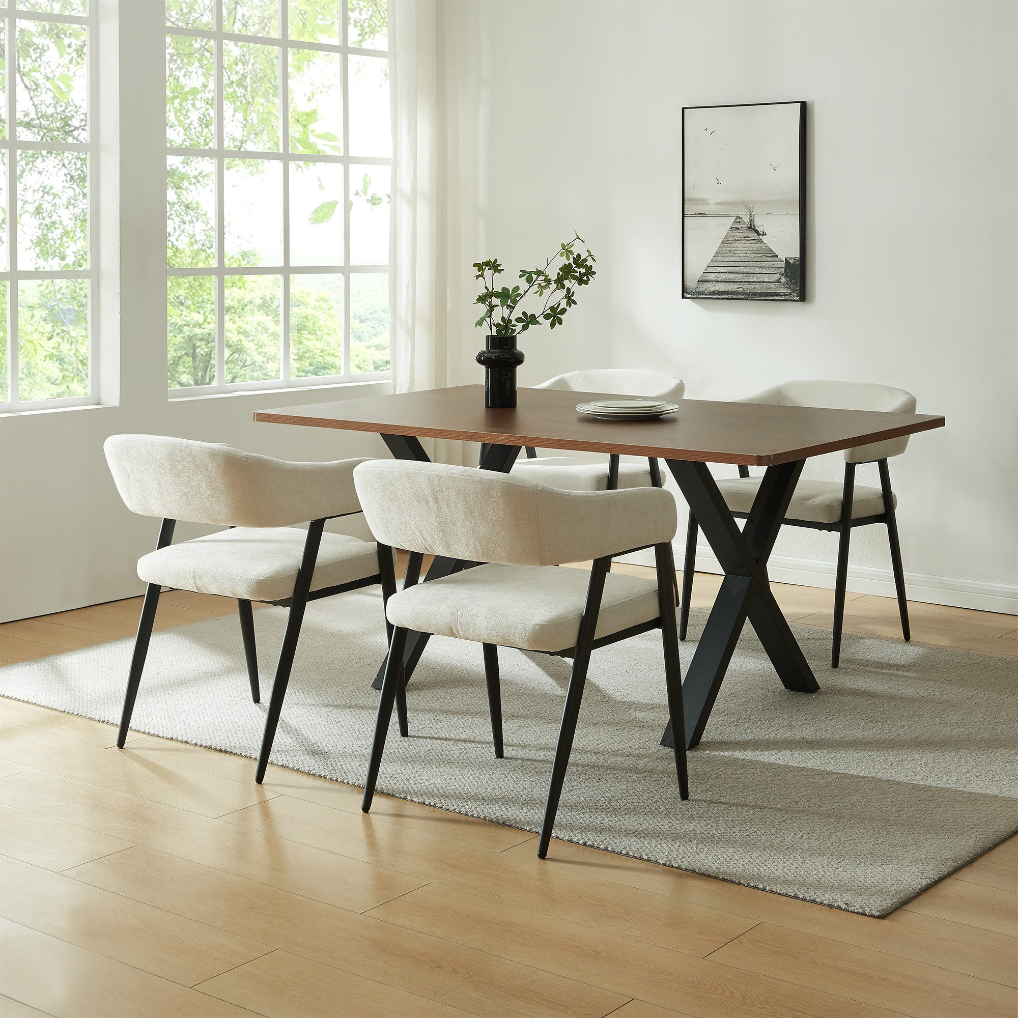 en.casa Esszimmerstuhl (Set, 4 St), »Kohlmand« Polsterstühle Webstoff Beige