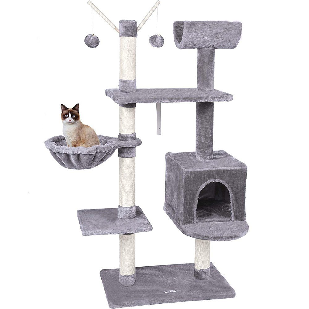 Melko Kratzbaum Kratzbaum Katzenbaum Kletterbaum 131cm Hellgrau Anti-Kipp-Beschläge, Anti-Kipp-Beschläge
