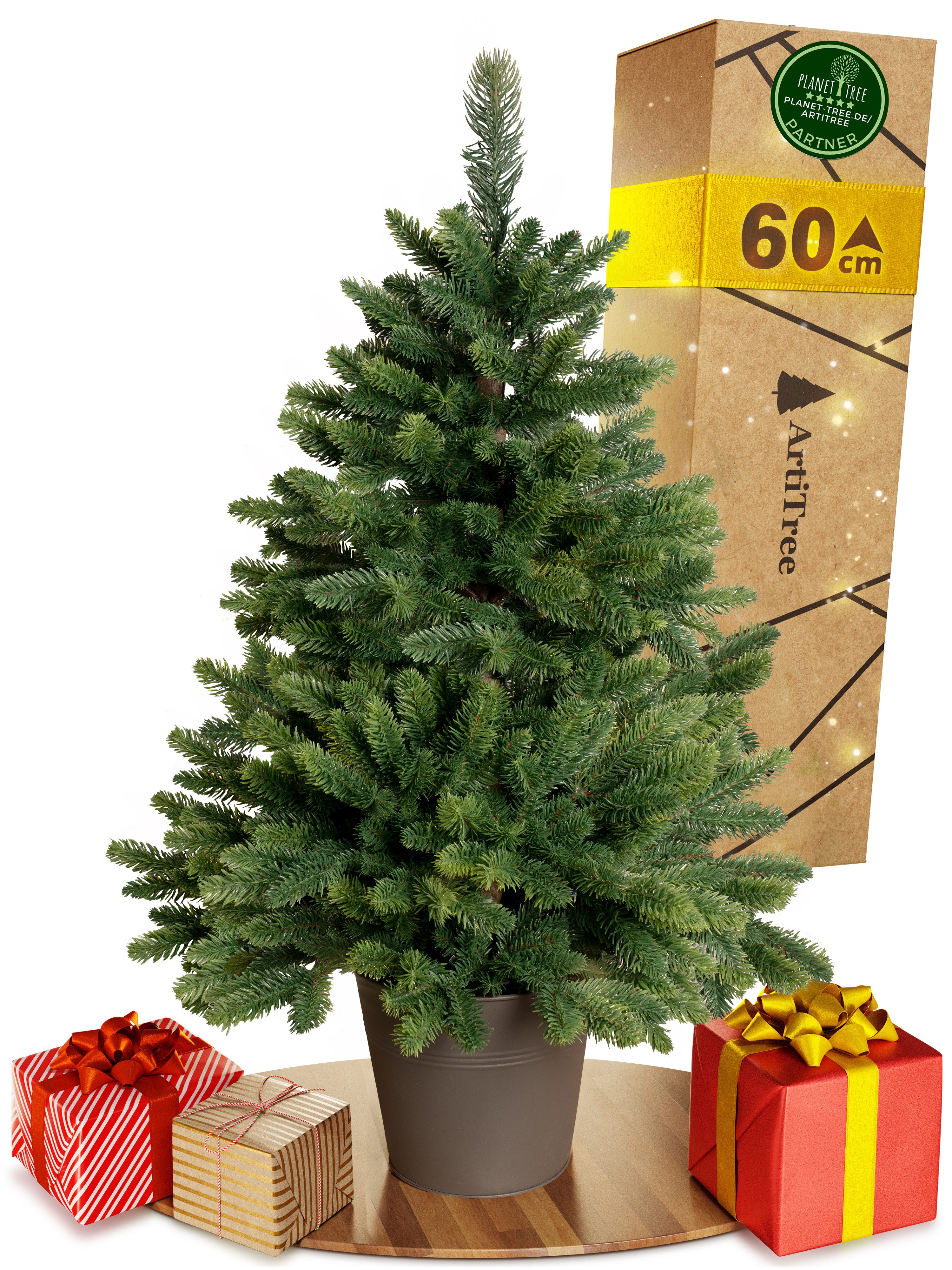 ArtiTree Künstlicher Weihnachtsbaum Nordmanntanne im Topf, 40/60/80 cm, mit / ohne Beleuchtung, Kleiner Topfbaum, 360° Nadelform, Biegeäste, naturgetreu, ohne Nadeln