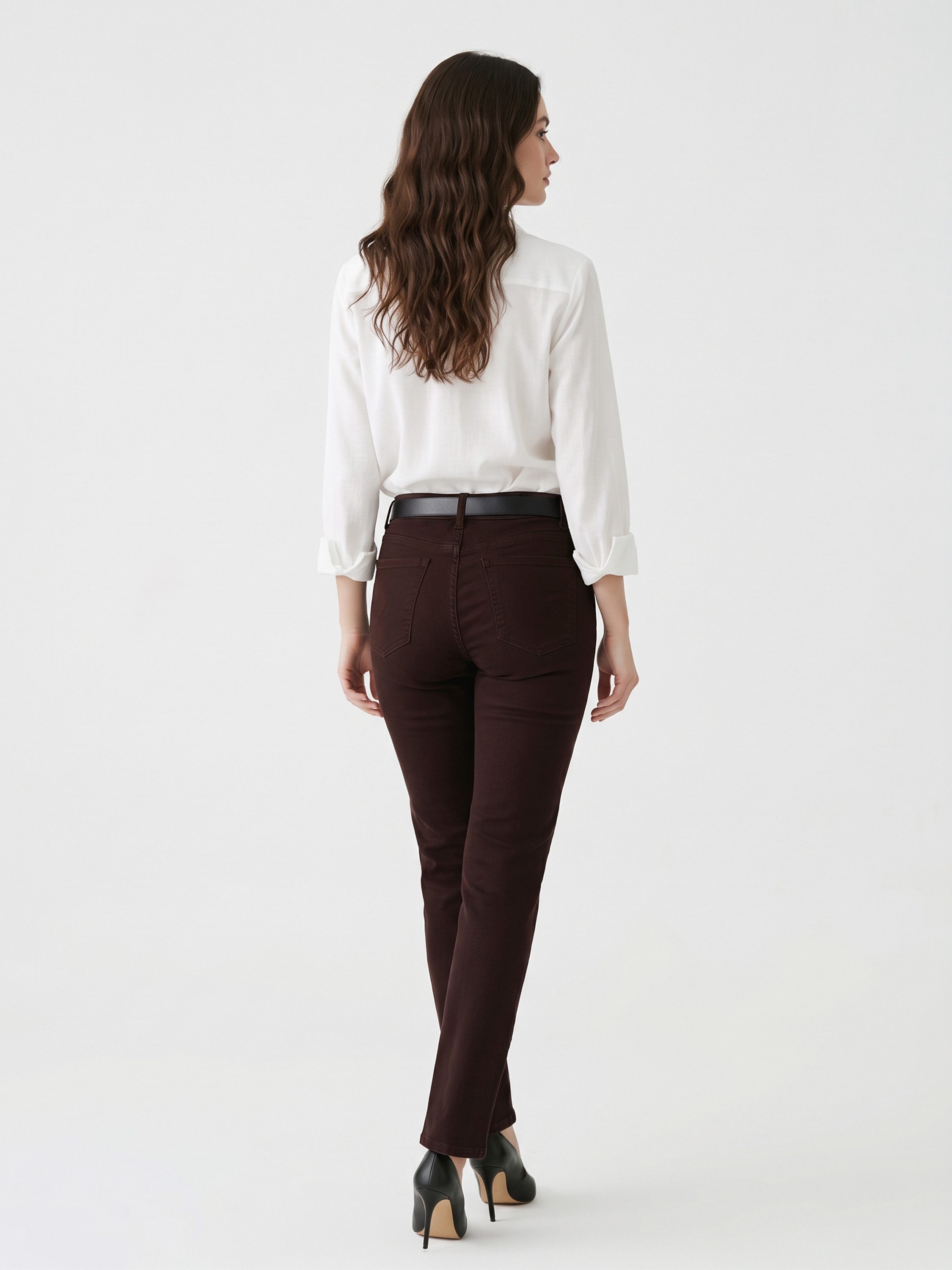 ESRA Stoffhose Stretch Hose Damen Regular Stoff-Hose Damen Elegant Hose elastisch Straight Damen Hose Elegant Business Hose Braun Stoffhose High Waist – Bild 4 von 5