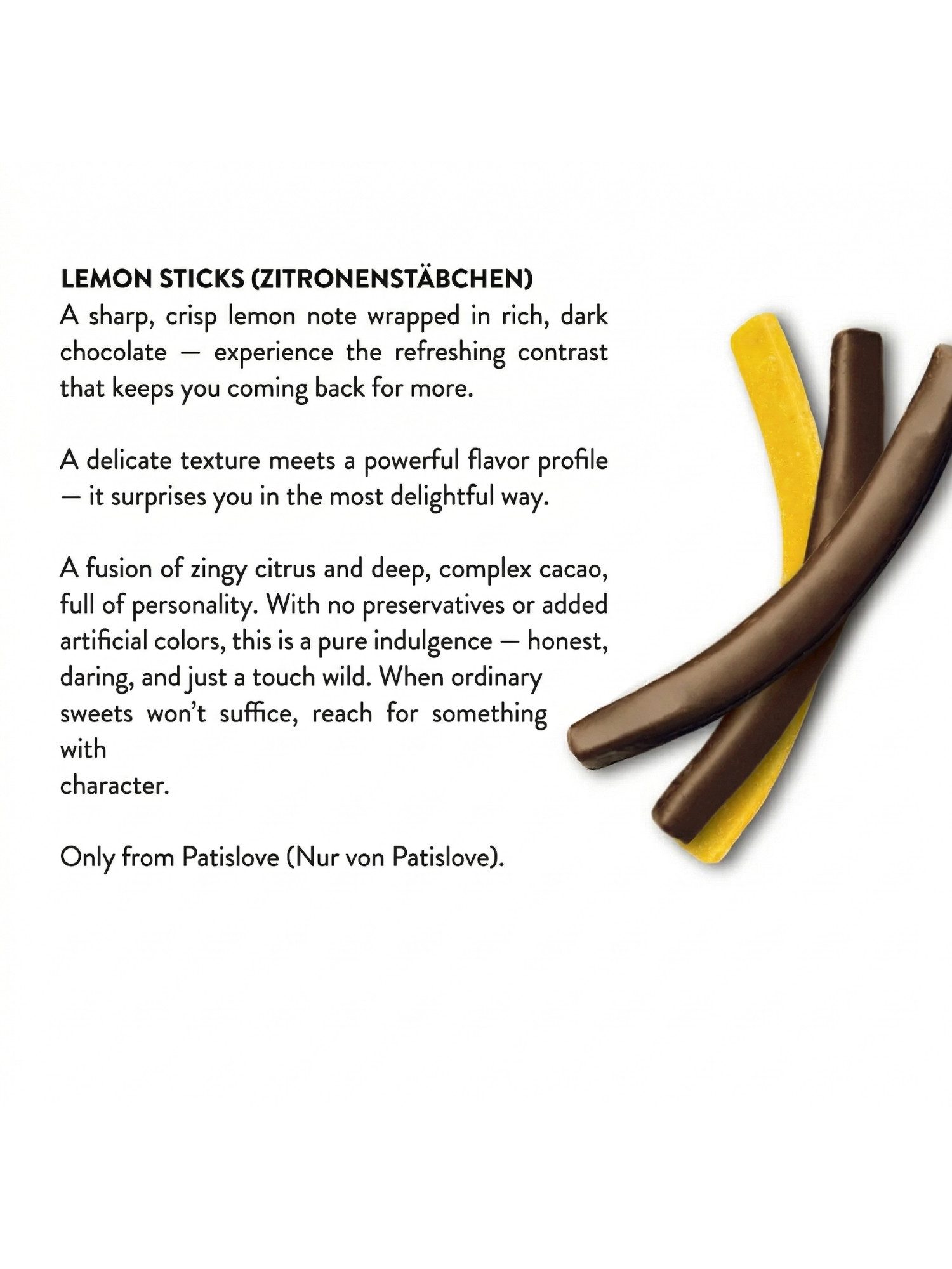 PATISLOVE Schokolade Patislove Zartbitterschokolade Zitronen-Sticks, Schoko-Stäbchen, 80g, Ohne künstliche Farbstoffe, Spritzige Zitronenfüllung – Bild 4 von 5