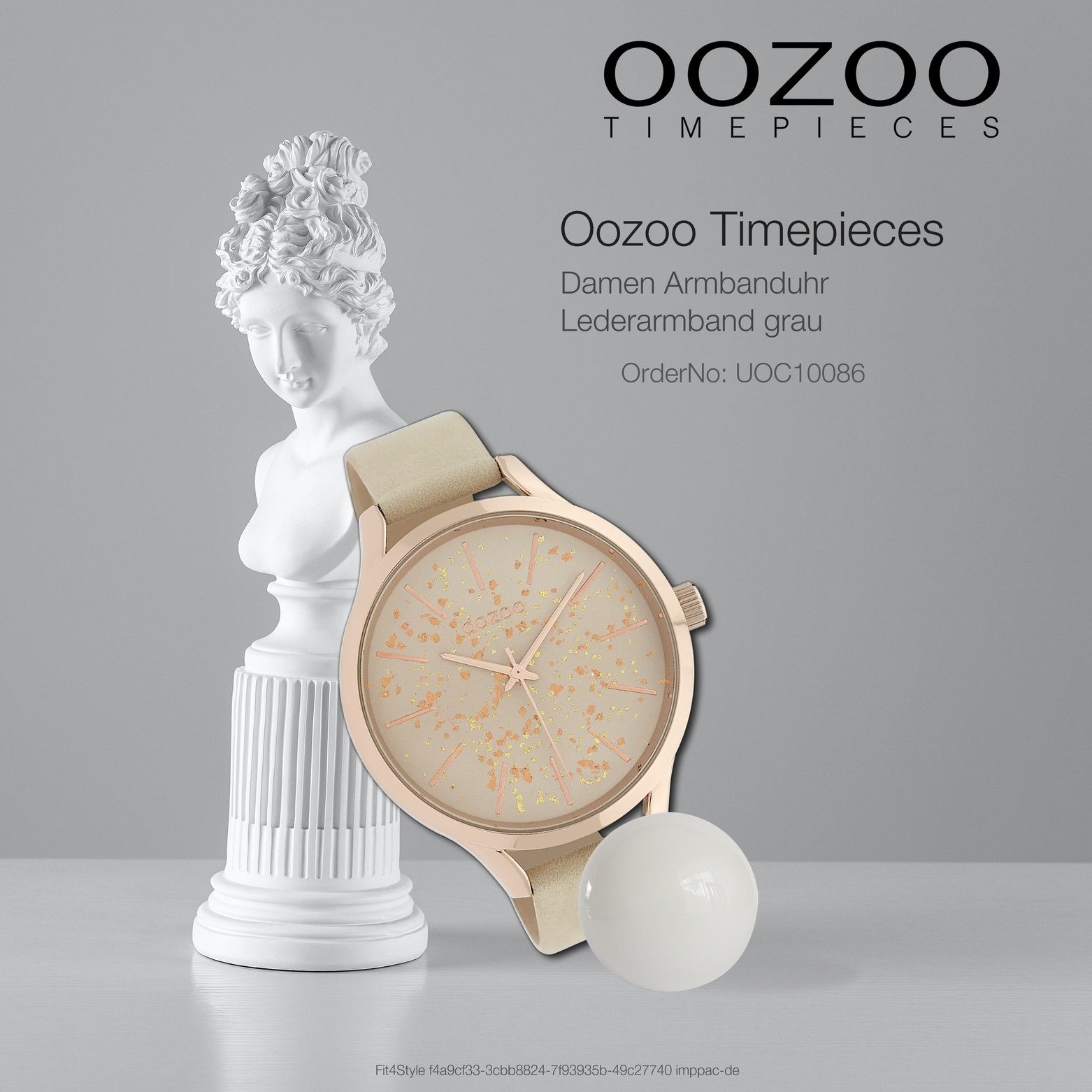 Oozoo Damenuhr rund, Analog, Lederarmband, OOZOO (ca. groß 44mm) Armbanduhr Damen grau Fashion-Style Quarzuhr