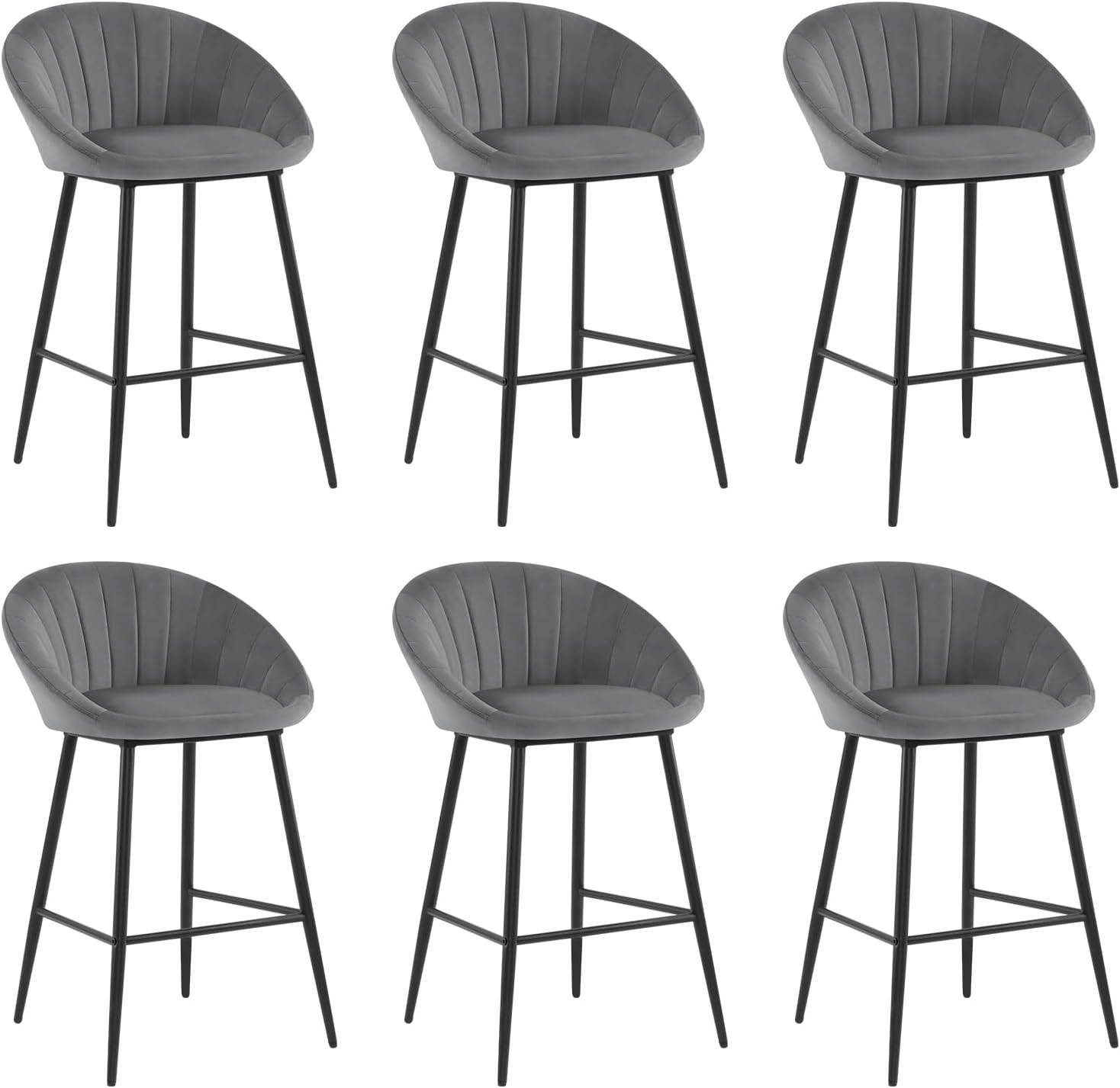 EUGAD Barhocker (6 St., 6er), gepolstert, Samt, mit Metallbeinen, Fußstütze