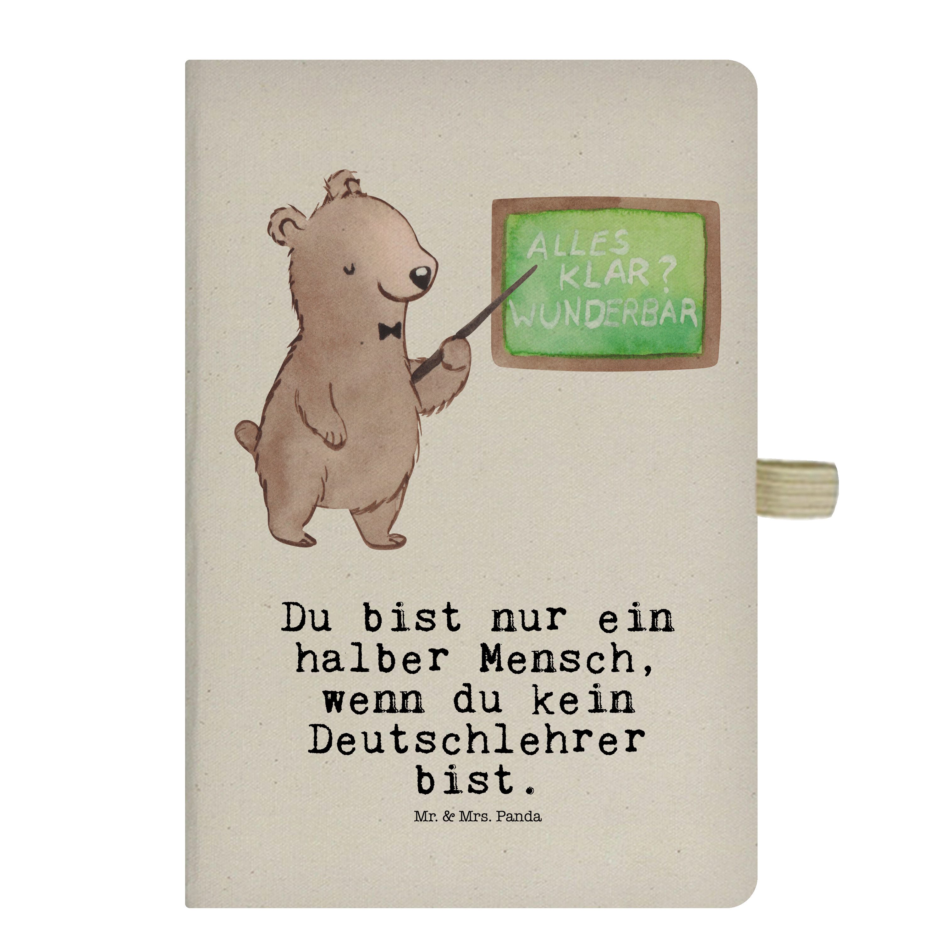 Mr. & Mrs. Panda Notizbuch Deutschlehrer mit Herz - Transparent - Geschenk, Schreibbuch, Notizen Mr. & Mrs. Panda