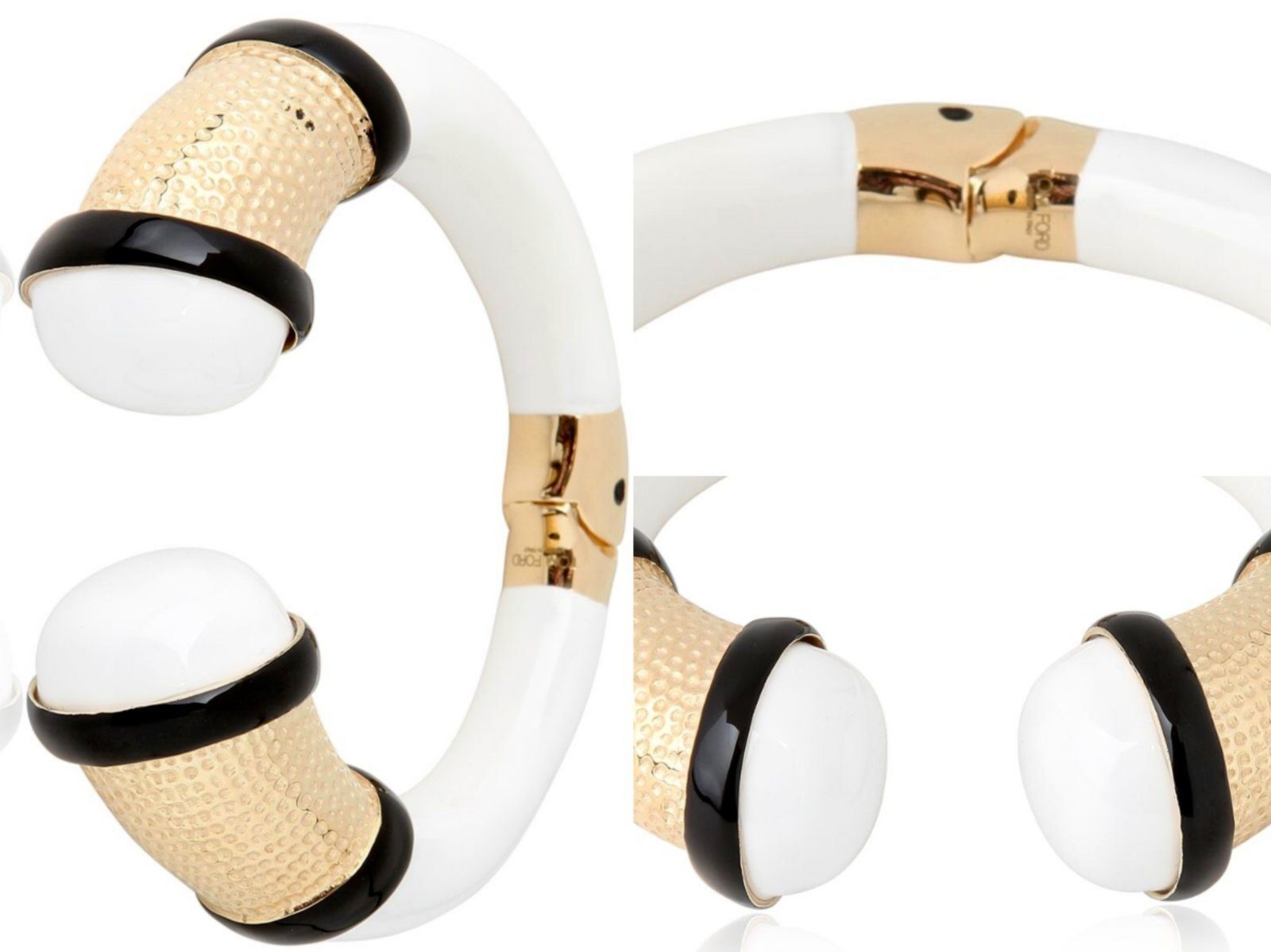 Tom Ford Armband TOM FORD Enameled Brass Bracelet In White Buckle Bag Cuff Armband Armr