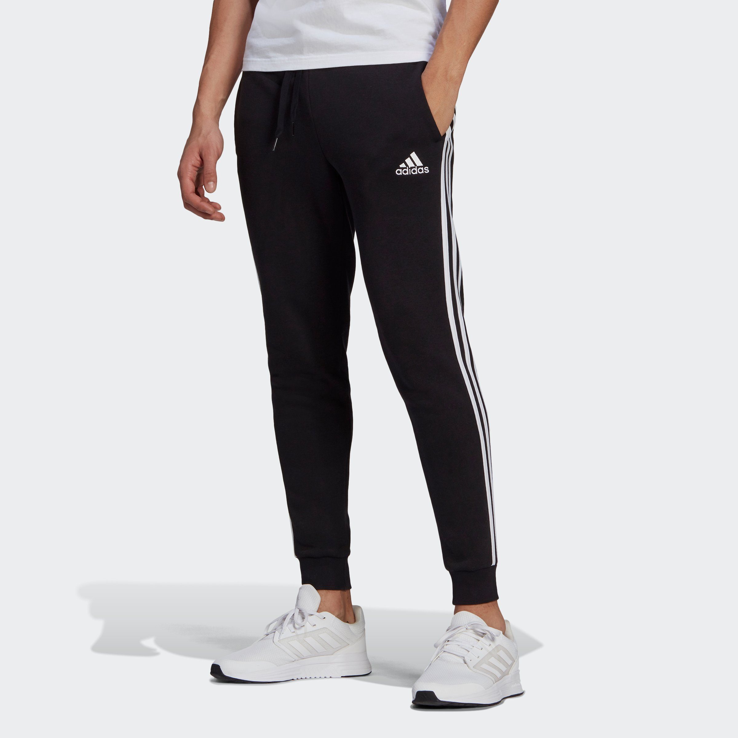 adidas Sportswear Sporthose ESSENTIALS FLEECE FITTED 3STREIFEN HOSE (1-tlg) Black / White | 