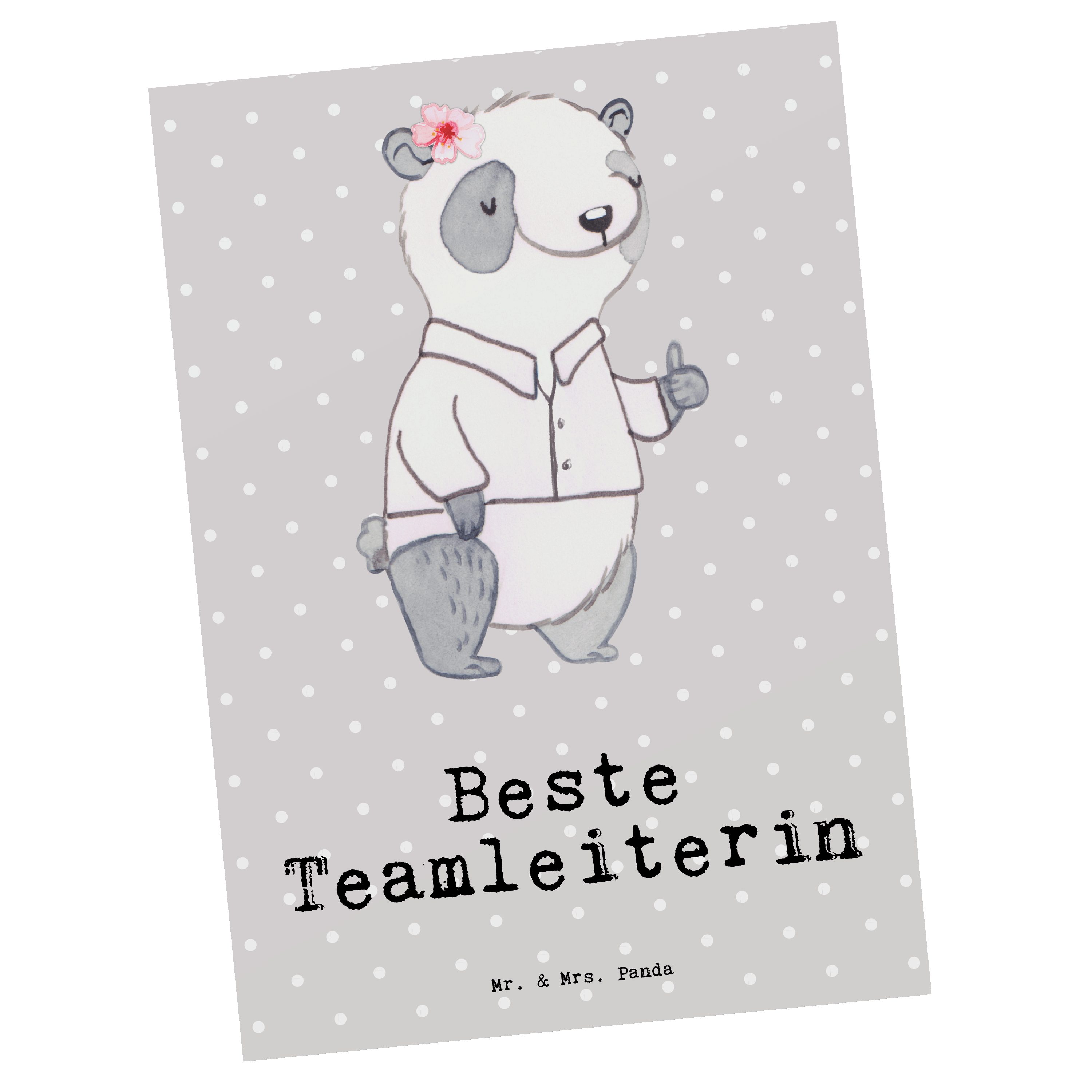 Mr. & Mrs. Panda Postkarte Panda Beste Teamleiterin - Grau Pastell - Geschenk, Geschenktipp, Abs