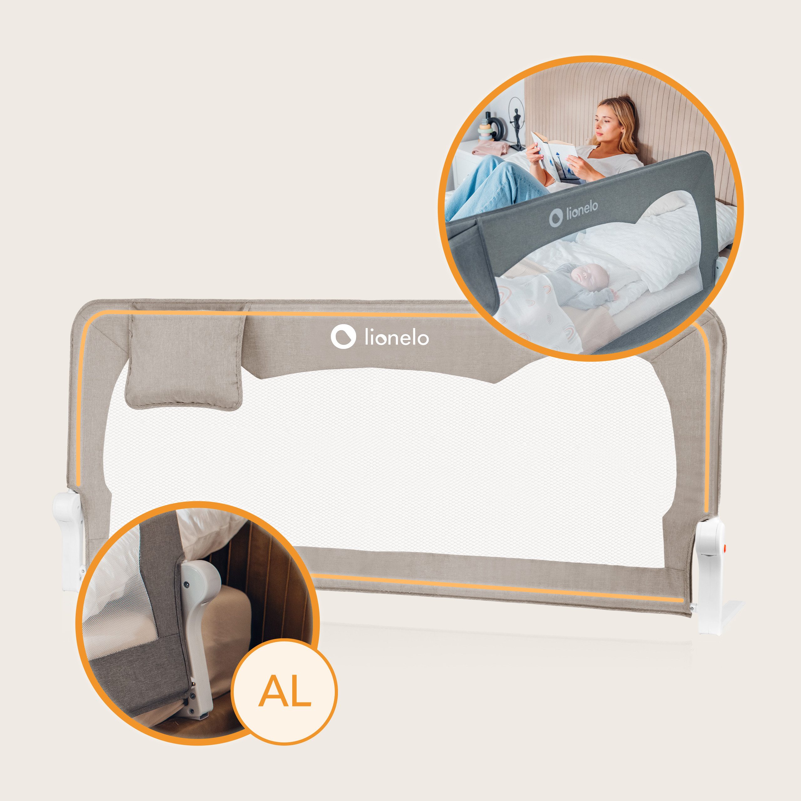 lionelo Bettschutzgitter HANNA (Set, Set), 180 Grad 66 cm hoch Standsafe SecureBelt