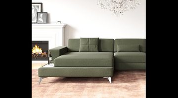 BULLHOFF Ecksofa Designsofa Ecksofa »MÜNCHEN IV« Eckcouch L-Form Sofa LED Couch Wohnlandschaft grau XXL Ottomane