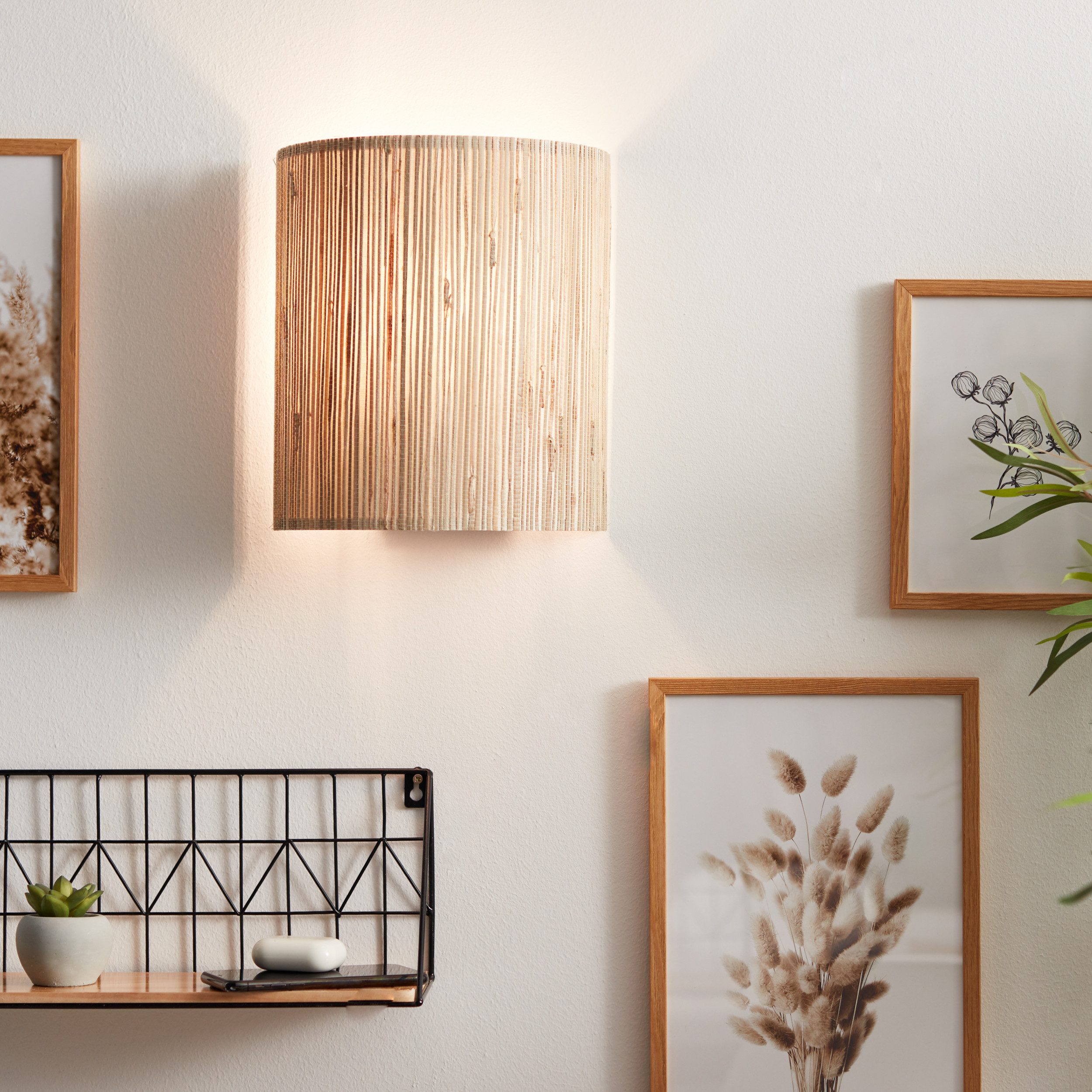 Lightbox Wandleuchte, ohne Leuchtmittel, Wandspot mit Seegras Schirm, 26 x 23 cm, dimmbar, E27 max. 52W