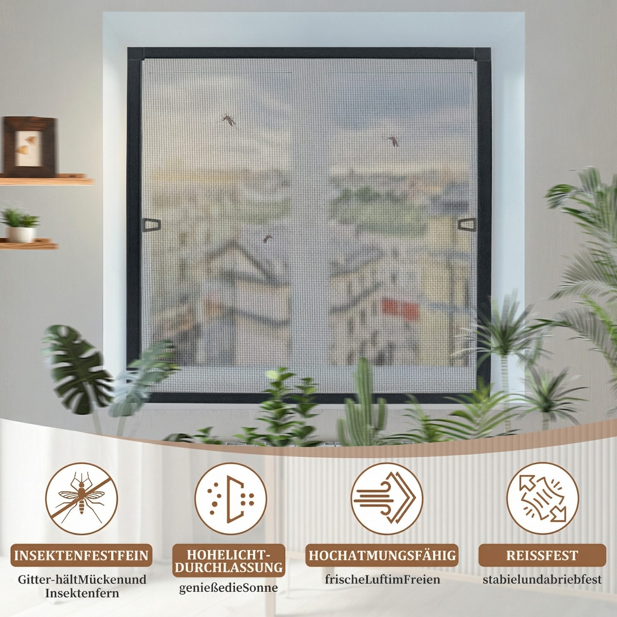 Ferghana Insektenschutz-Fensterrahmen Aluminium Insektenschutzfenster,Fliegengitter für Fenster, In verschiedenen Größen & Farben