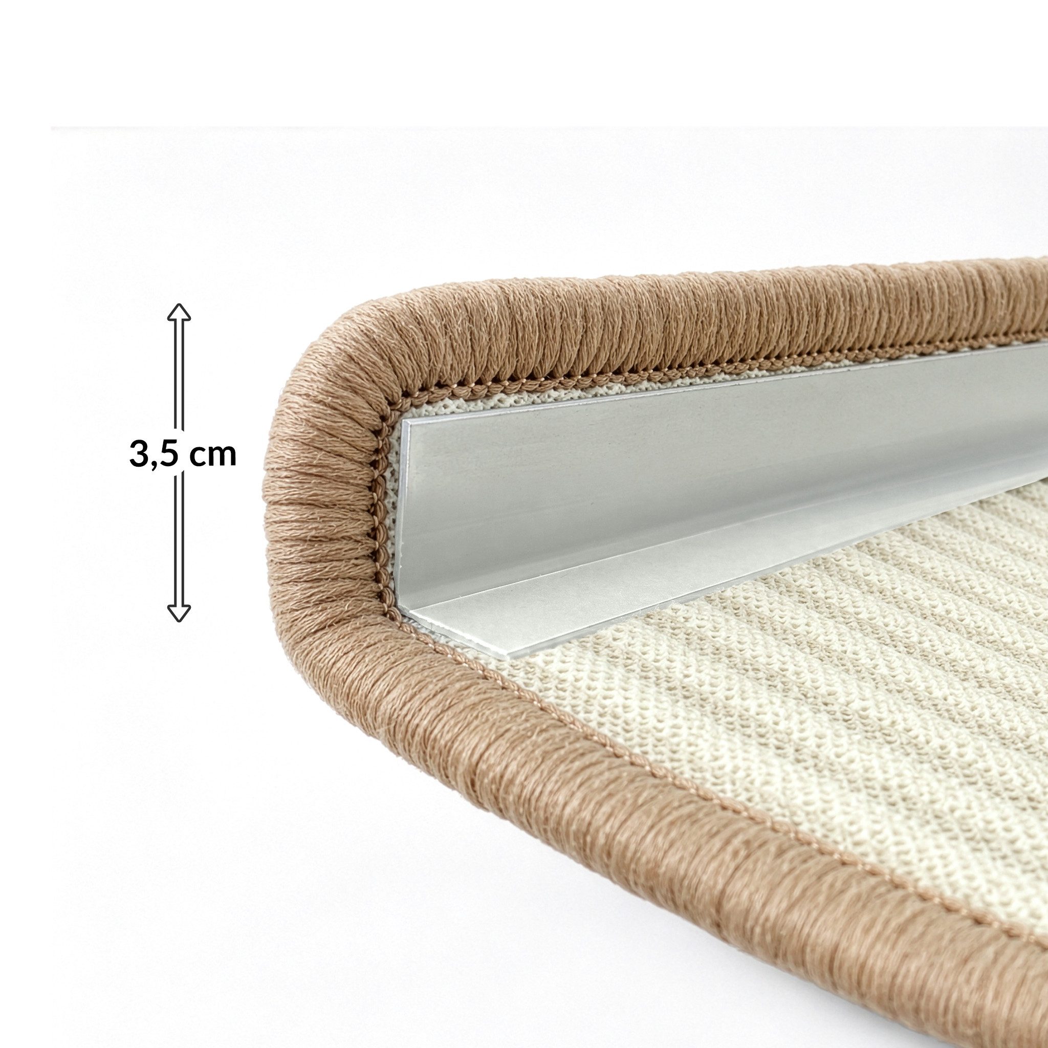 Floordirekt Stufenmatte Pearl, Sisal Treppenauflage halbrund, rutschhemmend, gekettelt, Halbrund, Mit Winkelprofil, Selbstklebend, Schalldämmend – Bild 3 von 5
