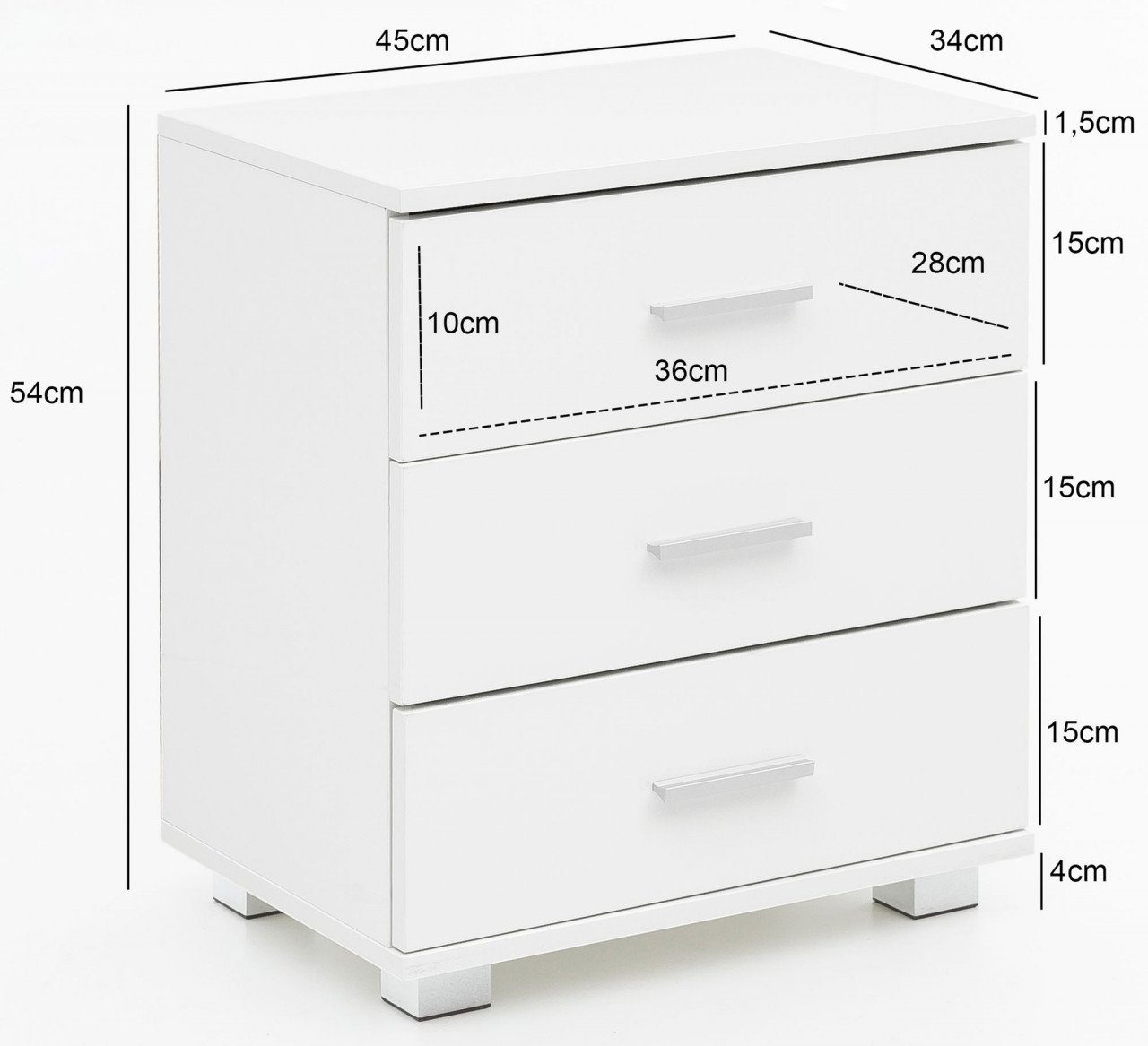 furnicato Nachttisch Design Nachtkonsole WL5.865 Weiß 45x54x34cm Holz Hochglanz. Reduzierter Preis € 106,95. Unverbindliche Preisempfehlung € 140,95