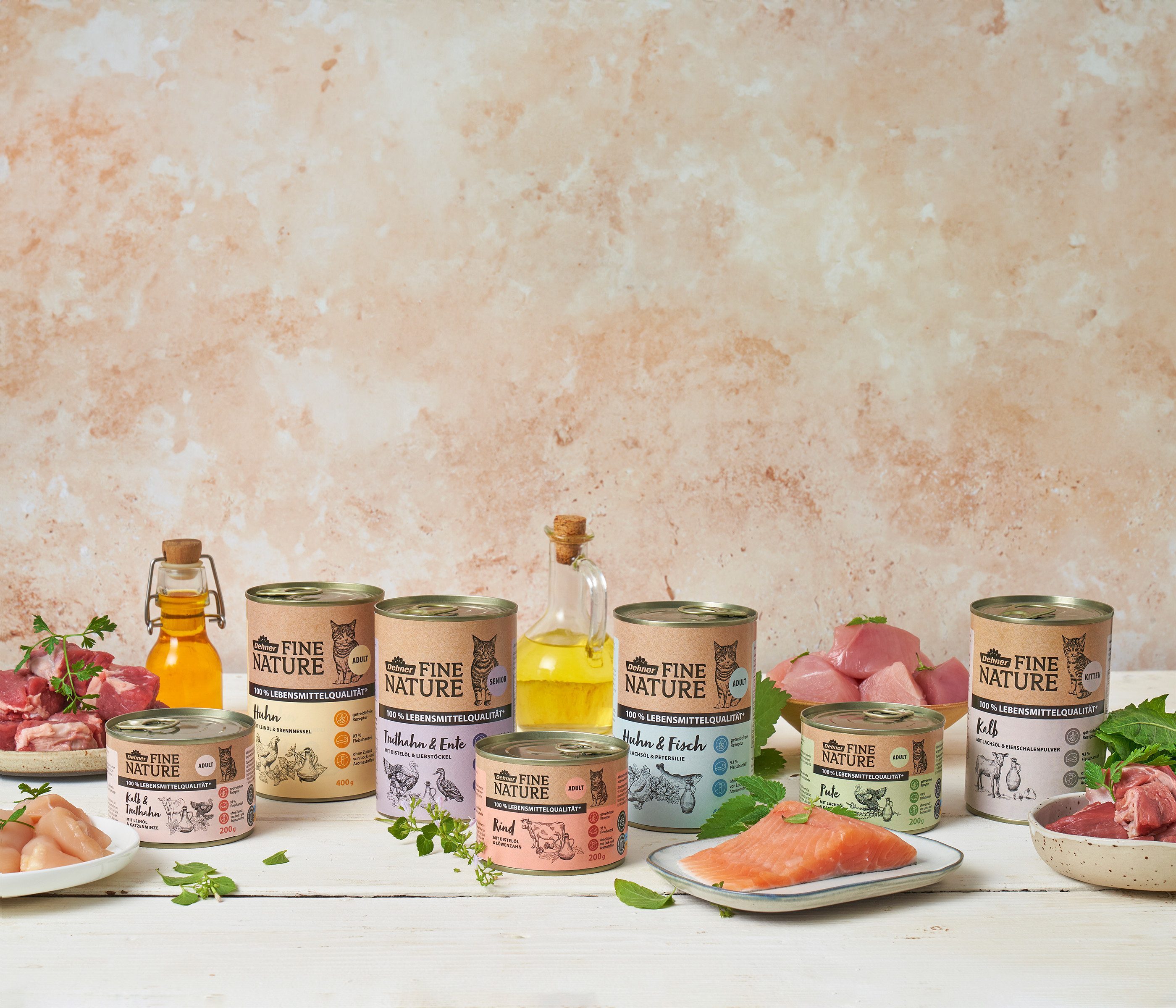 Dehner Fine Nature Adult Pute mit Lachsöl, 6 x 200 g / 400 g Dose Pute, Nassfutter für: Katze, Nassfutter für ausgewachsene Katzen, getreidefrei
