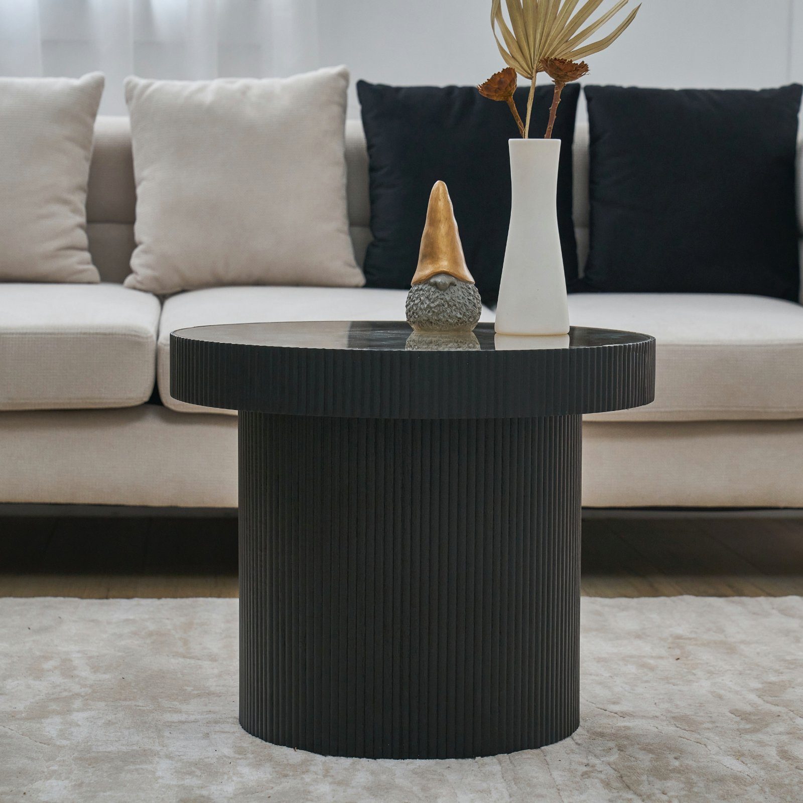 SVITA Beistelltisch MIGUEL (1 Tisch), mit Glasplatte, Coffe Table, Beistelltisch rund, Schwarz