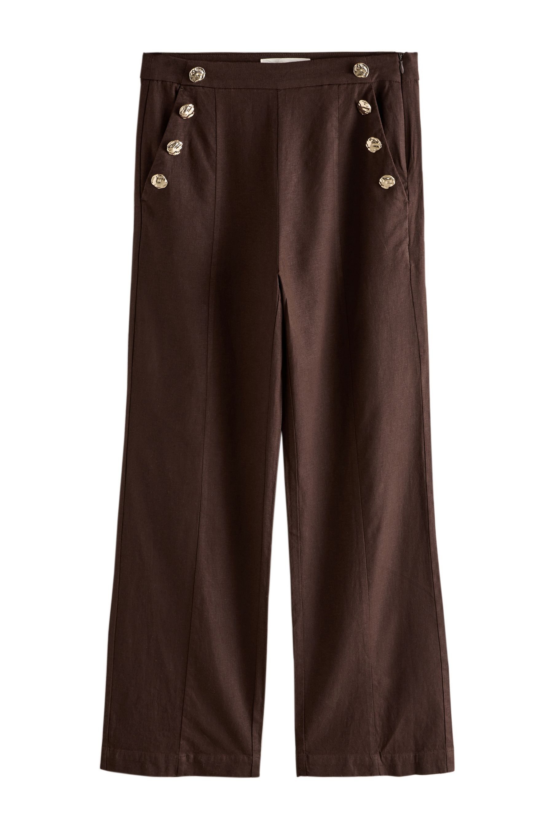 Palazzohose Weite Hose mit Leinenanteil Goldknöpfe, Petite