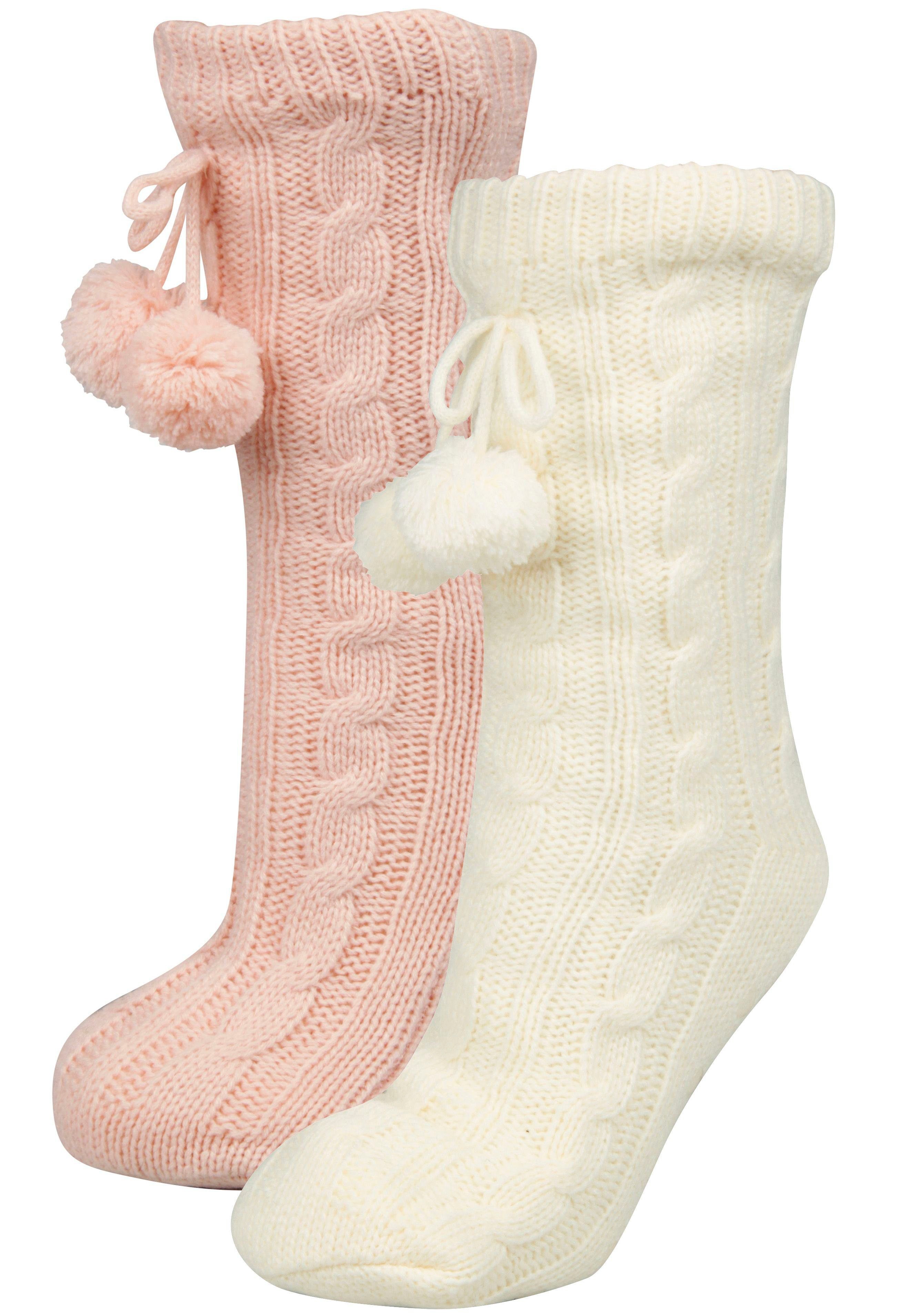Capelli New York Kuschelsocken mit Zopfmuster und Bommeln günstig online kaufen
