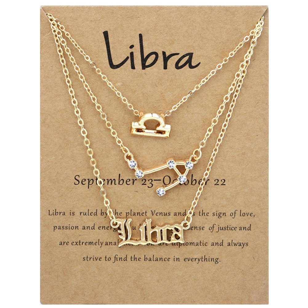 Frauen Alphabete Libra 3PCS Gold Für Vintage Halskette Herzkette Zodiacs 12 Blusmart