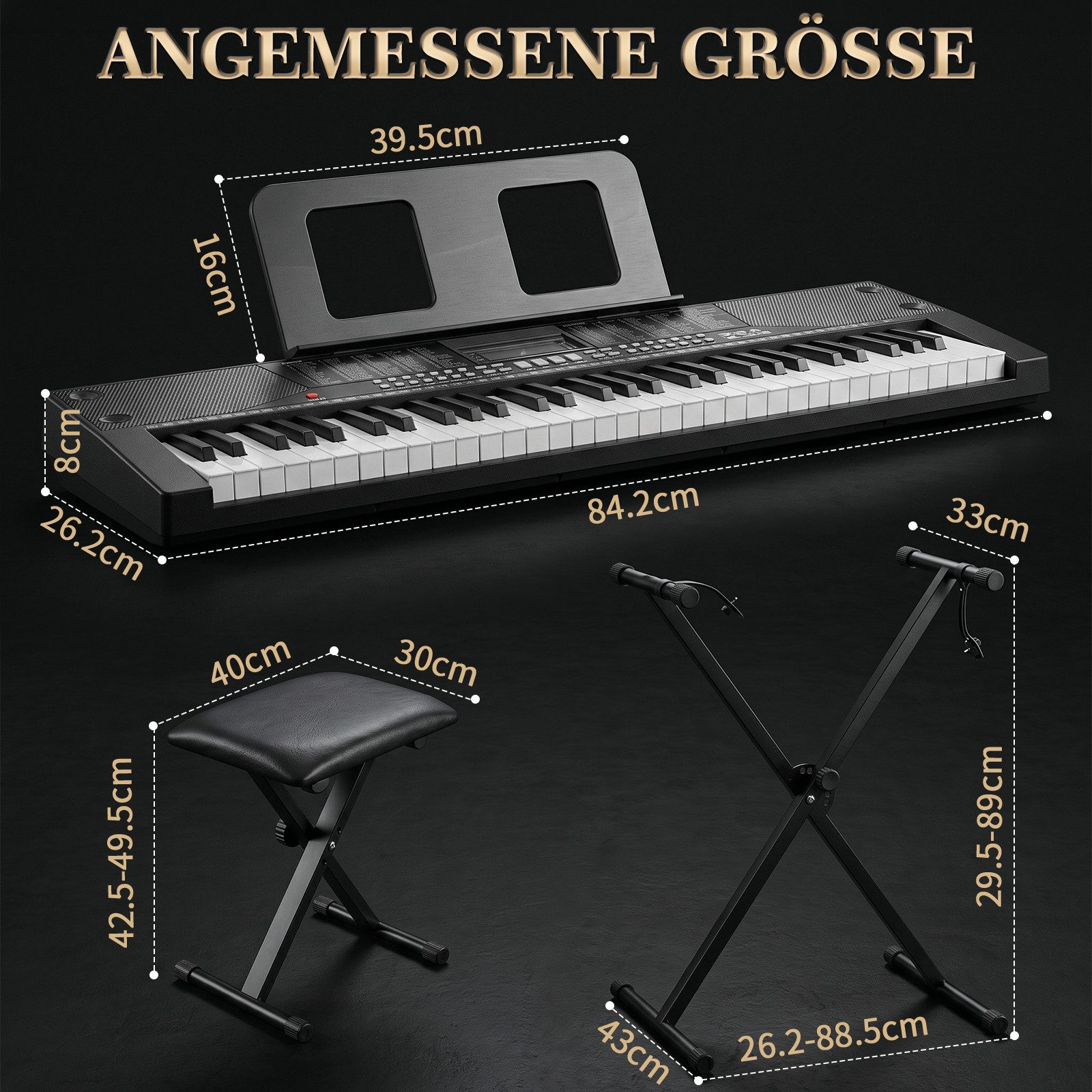 LALAHO Klavier 61 Tasten E Keyboard Set mit Ständer, Digital Keyboard, LCD-Display mit MIDI USB, Kinder Keyboard Set, Digitalpiano Anfänger – Bild 2 von 5