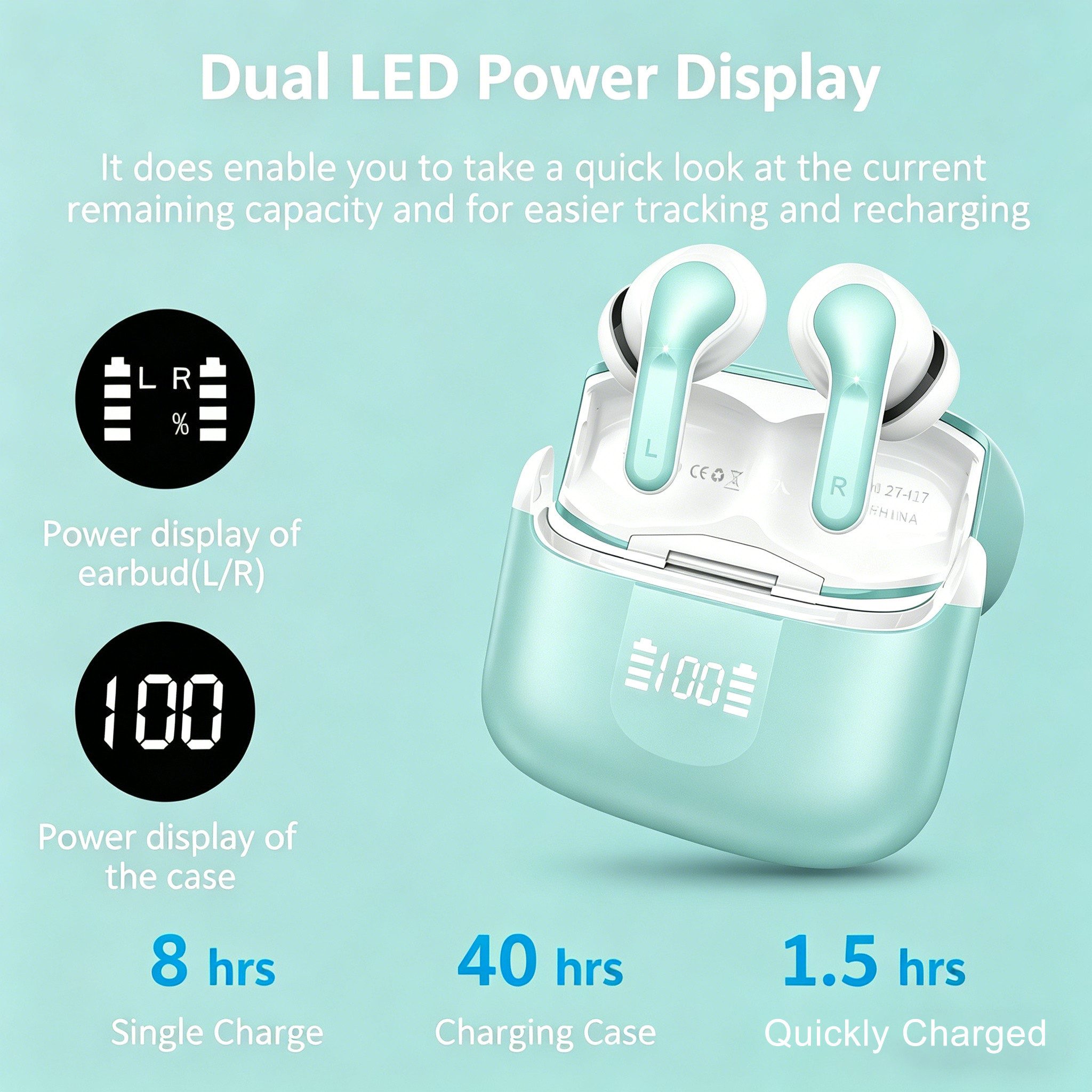 Forrlite In Ear Kopfhörer,Bluetooth Kopfhörer,2026 Kopfhörer Kabellos In-Ear-Kopfhörer (4 ENC Noise Cancelling Mics, IP-X7 Wasserdicht Headphones Sport, 3g USB-C in Ear Ohrhörer, Bluetooth 5.4,48 Std Hi-Fi Stereo Tiefer Bass Wireless Earbuds)