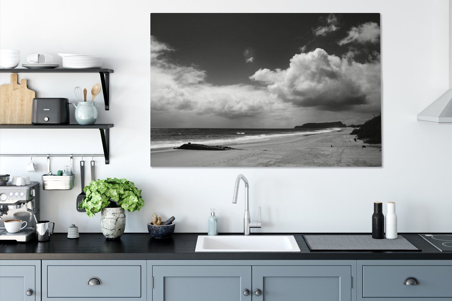 Leinwandbild großes, für Weiß Portugal, XXL, alle OneMillionCanvasses® 120x80 St), Wohnbereiche, (1 - cm Gemälde, - Wandbild Schwarz - Strand
