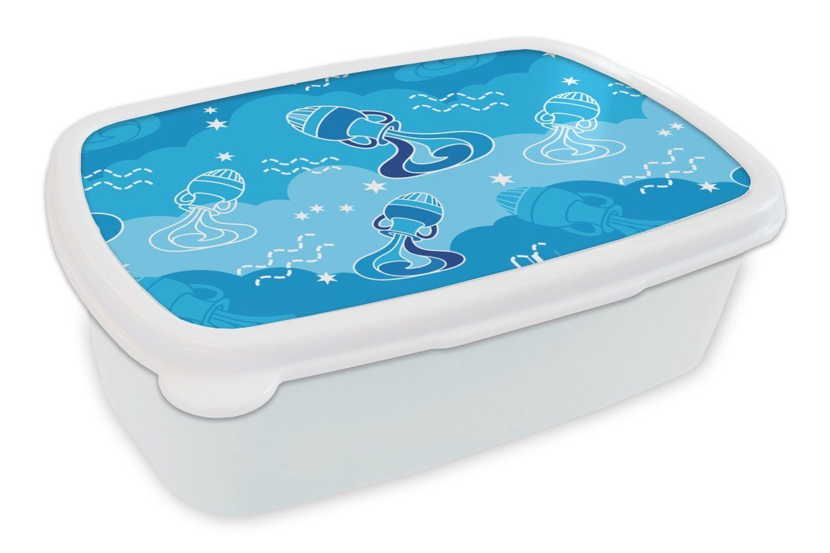 MuchoWow Lunchbox Wassermann - Design - Tierkreiszeichen, Kunststoff, (2-tlg), Brotbox für Kinder und Erwachsene, Brotdose, für Jungs und Mädchen weiß