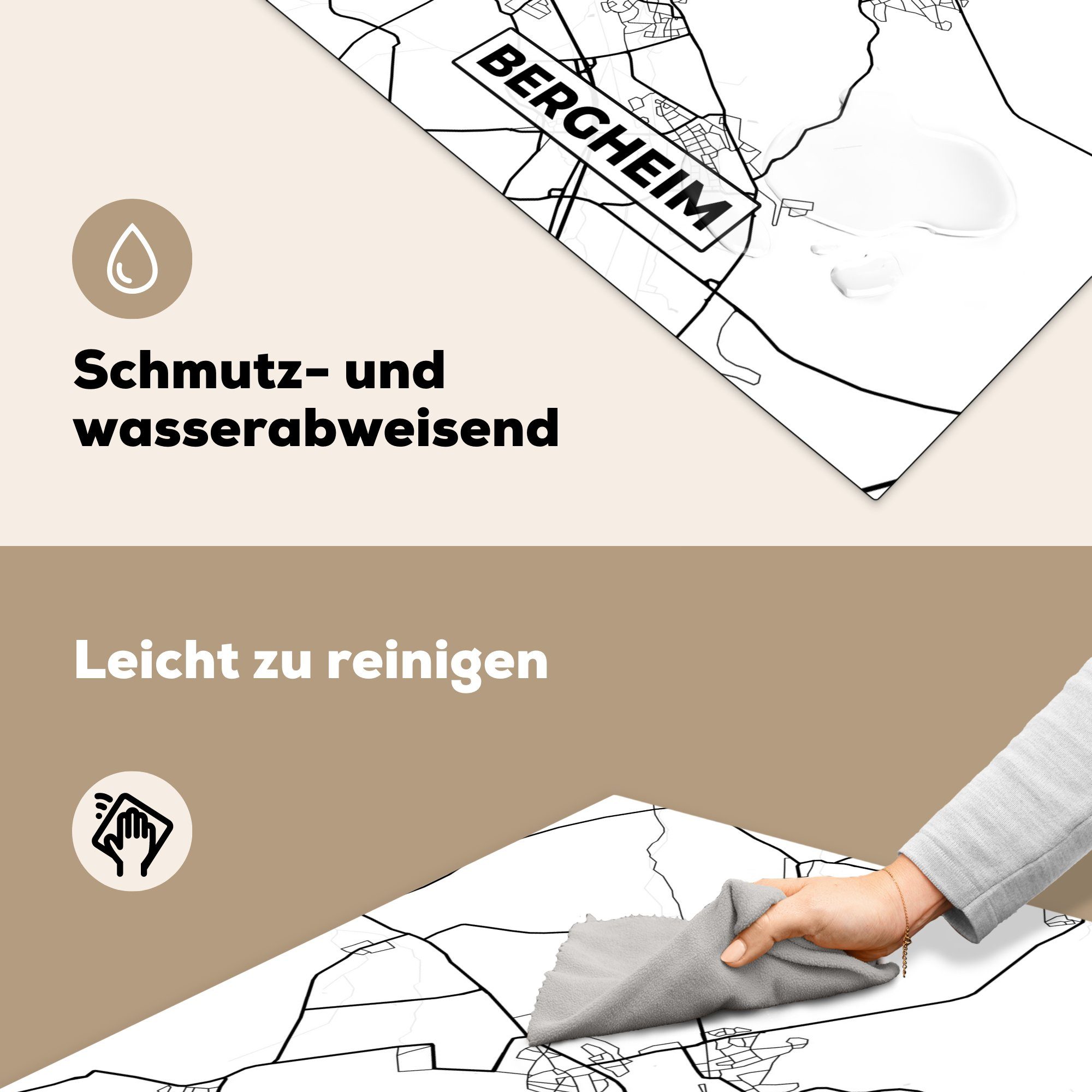 MuchoWow Herdblende-/Abdeckplatte Karte - tlg), (1 Stadtplan für von Bergheim Ceranfeldabdeckung, küche cm, 78x78 Arbeitsplatte - Stadtplan, Vinyl