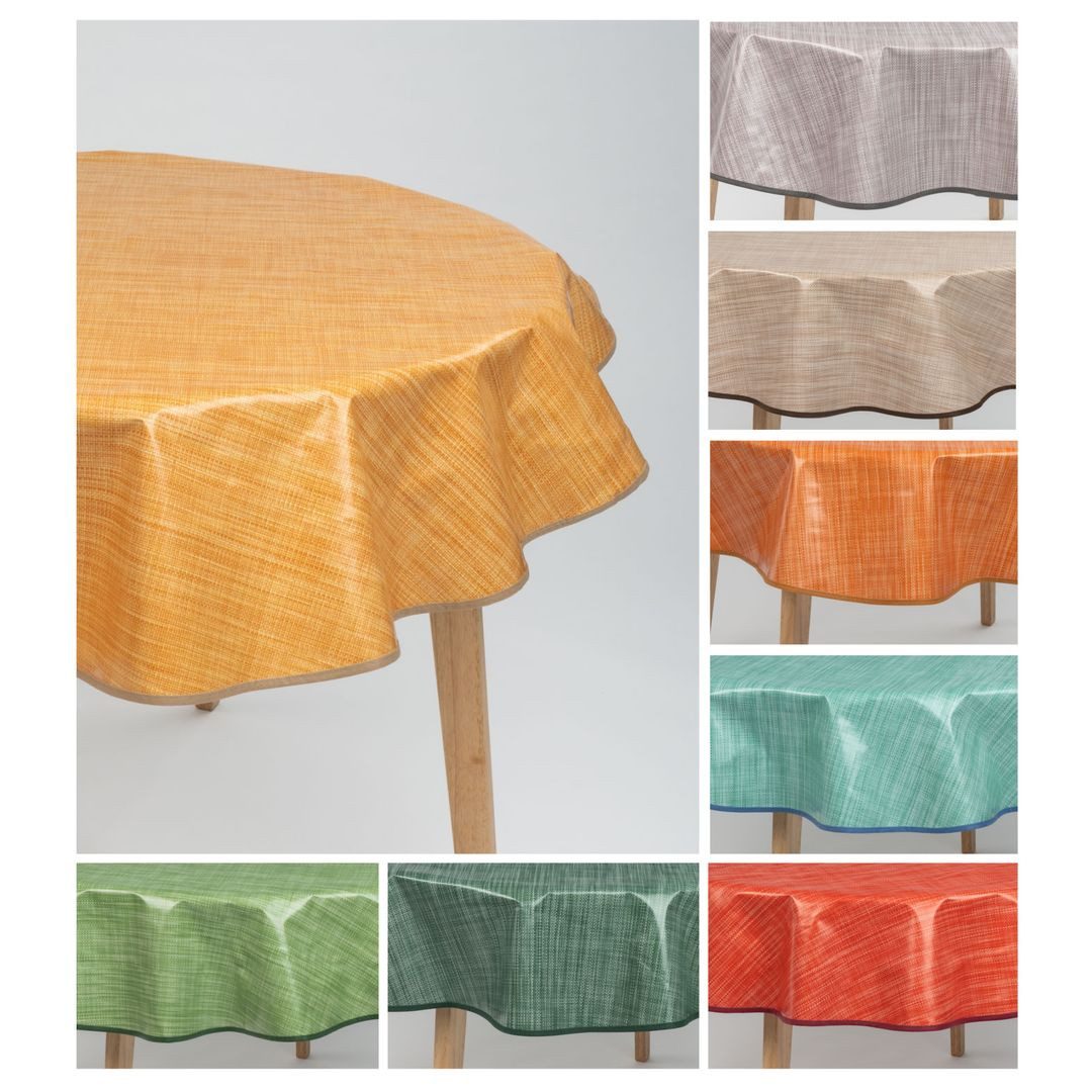 laro Tischdecke 140cm runde Wachstuchtischdecke Saum-Eingefasst Leinenoptik