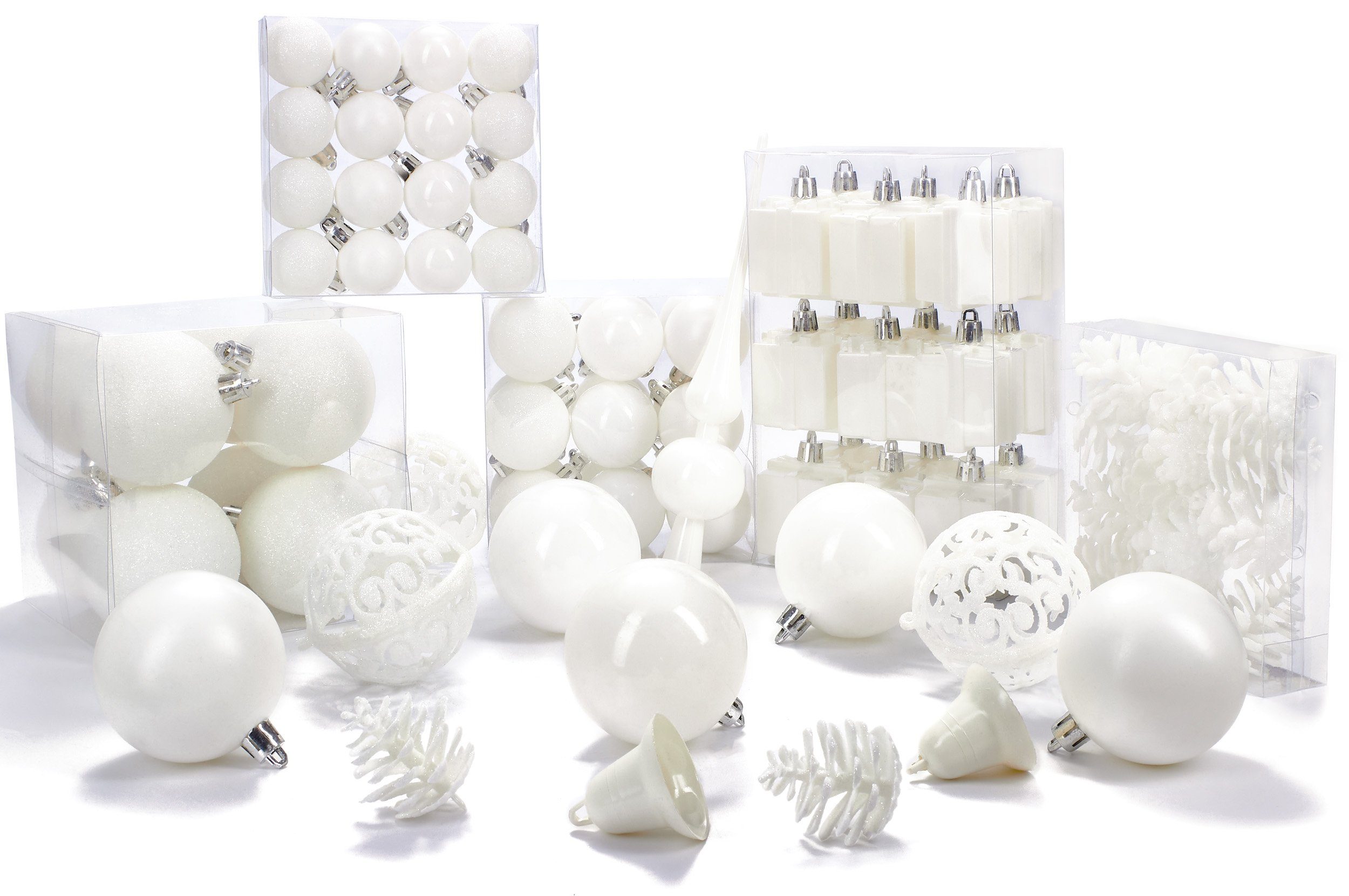 BRUBAKER Weihnachtsbaumkugel 101-teiliges Weihnachtskugel-Set mit Baumspitze, Christbaumschmuck aus Kunststoff, Weihnachtsdekoration edel und robust