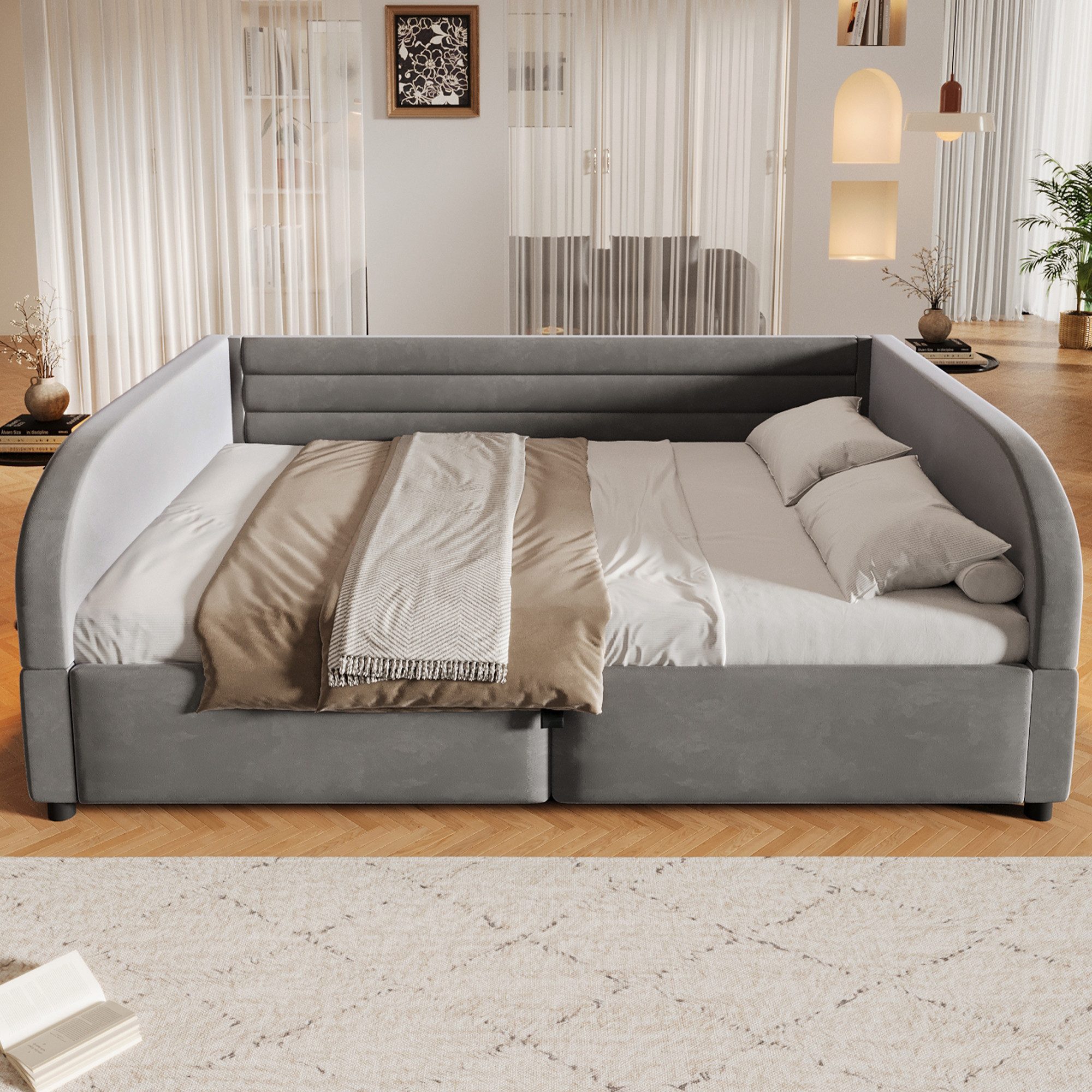 Odikalo Schlafsofa Schlafcouch 90x200 140x200 mit LED, mit Bettkasten oder Ausziehbett
