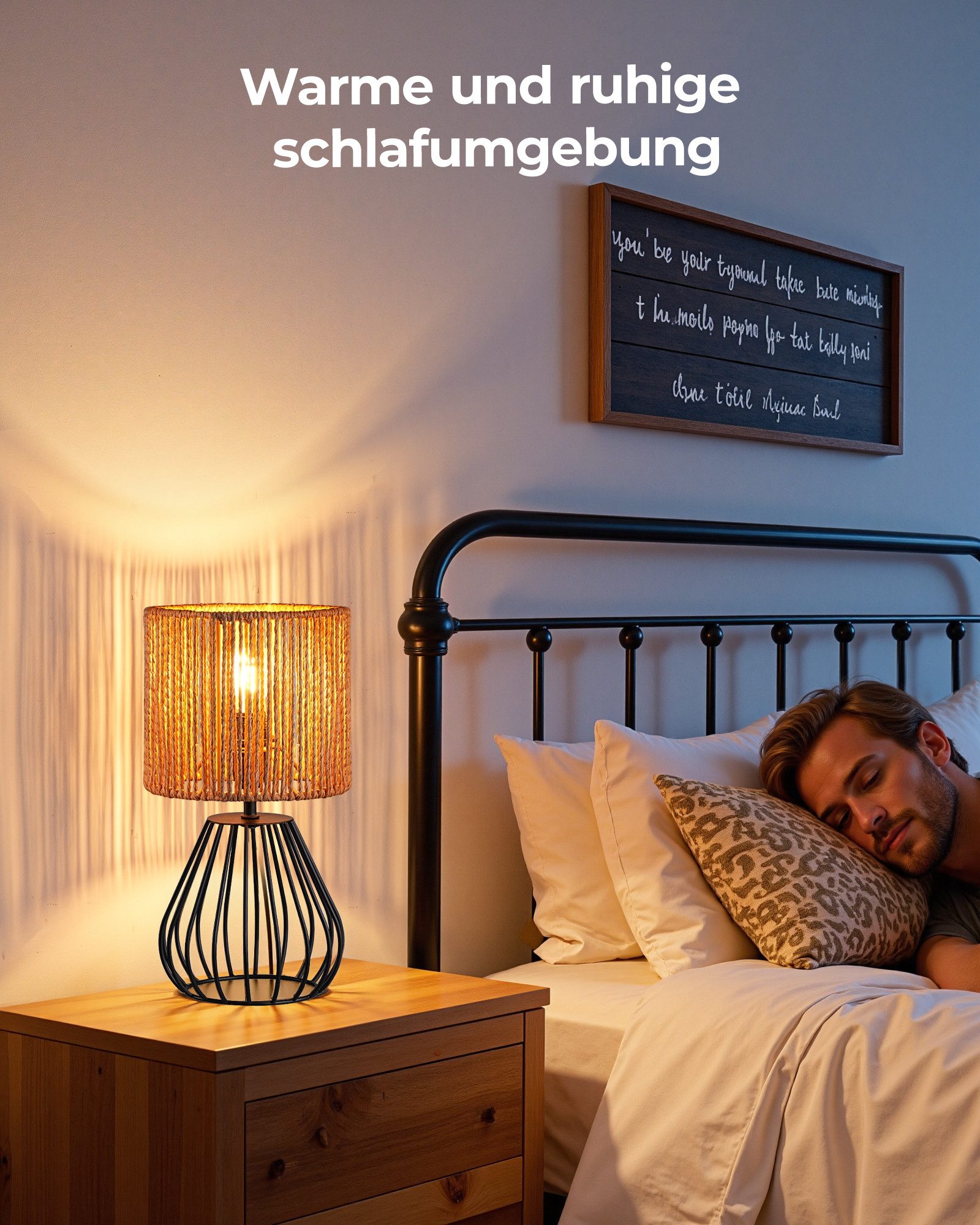 EDISHINE Nachttischlampe Dekolampe H29 cm mit Metallfuß, LED wechselbar, 2700 K Warmweiß, Vintage Tischleuchte mit E14 Leuchtmittel, für Fensterbank, Geschenk – Bild 5 von 5