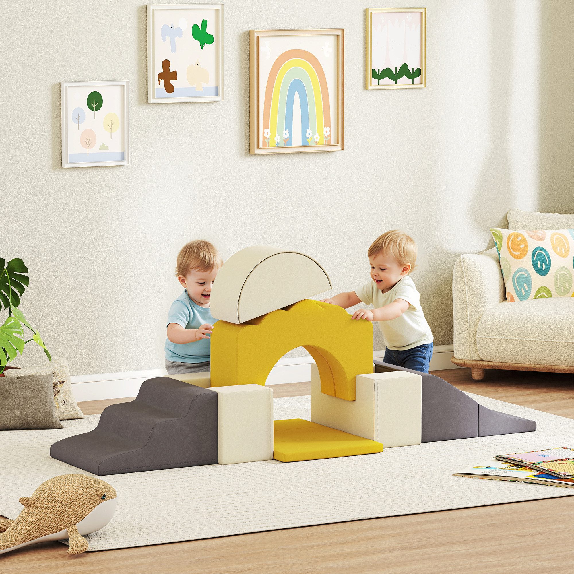 AIYAPLAY Riesenbausteine mit Samtoptik Spielbausteine, (Softbausteine, 7 St., Schaumstoff Bausteine), für 0,5-3 Jahre Kinder, Bunt