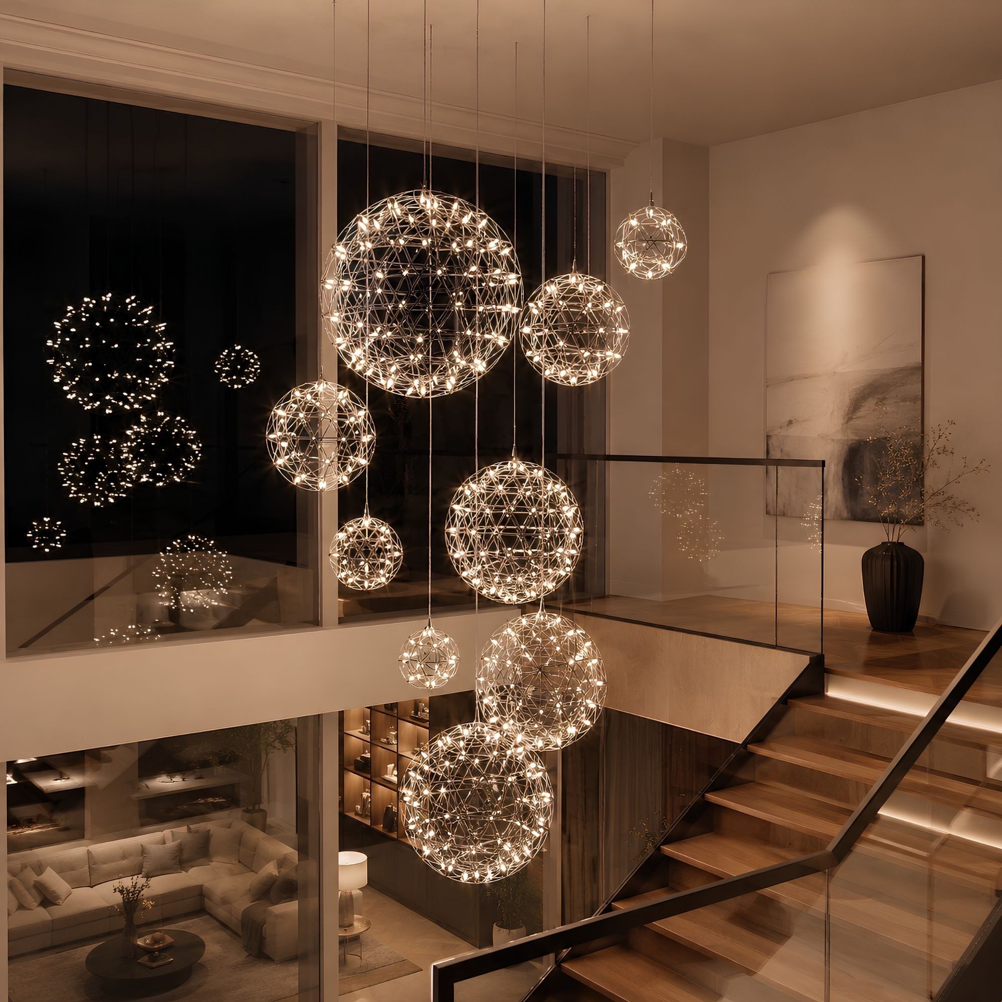 s.luce Pendelleuchte XL LED Hängeleuchten-Kombination Atom Modular Schwarzchrom, Warmweiß